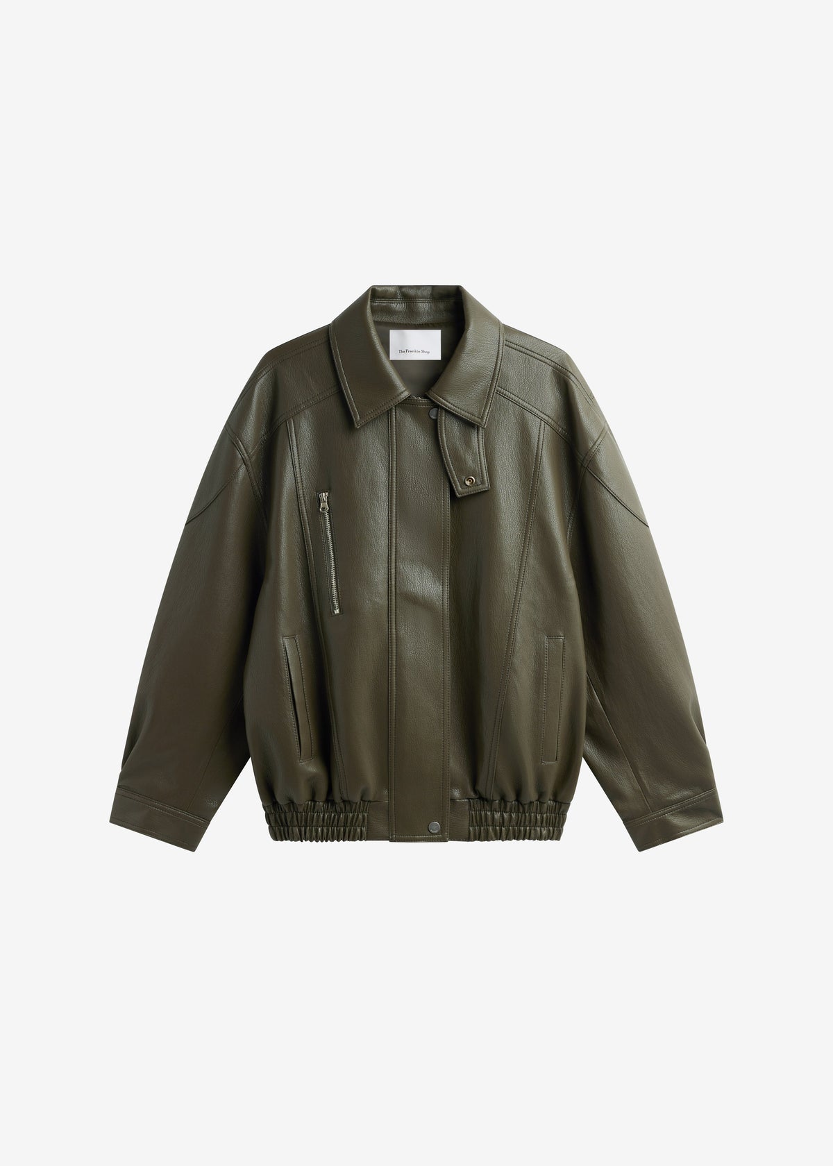 Risle Faux Leather Bomber Jacket - Olive