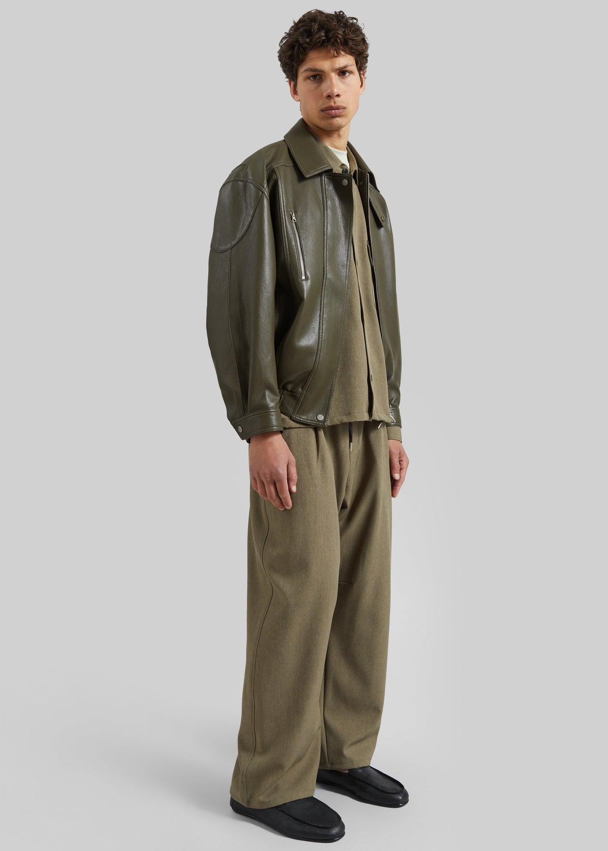 Risle Faux Leather Bomber Jacket - Olive