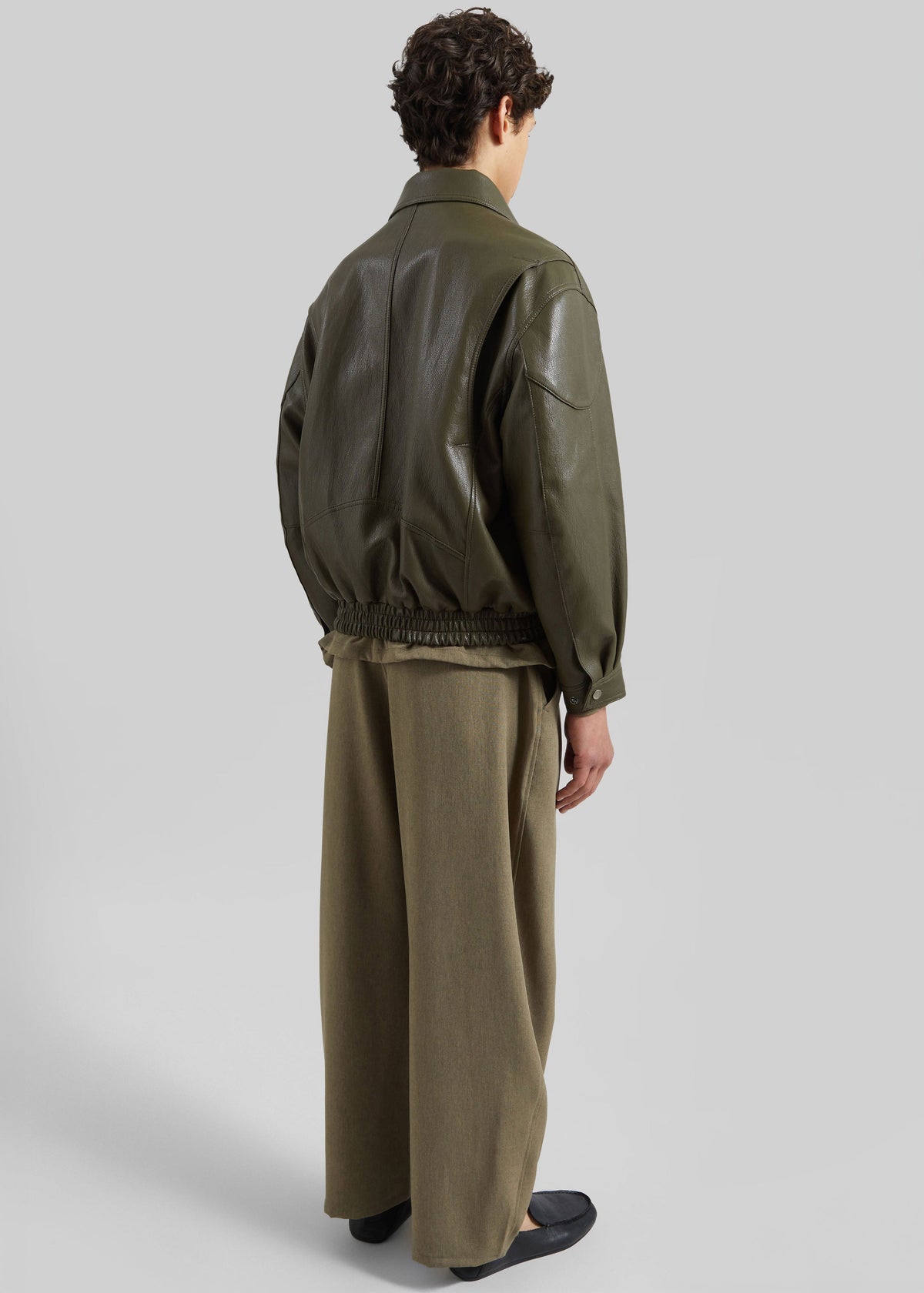 Risle Faux Leather Bomber Jacket - Olive