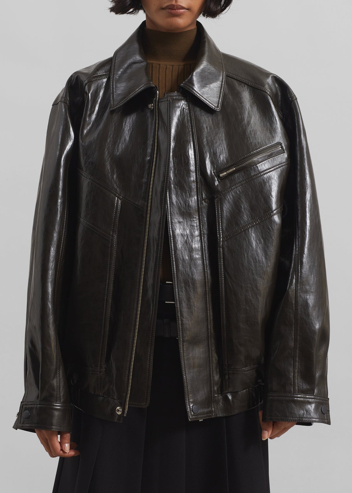 Risner Faux Leather Jacket - Dark Brown - 6