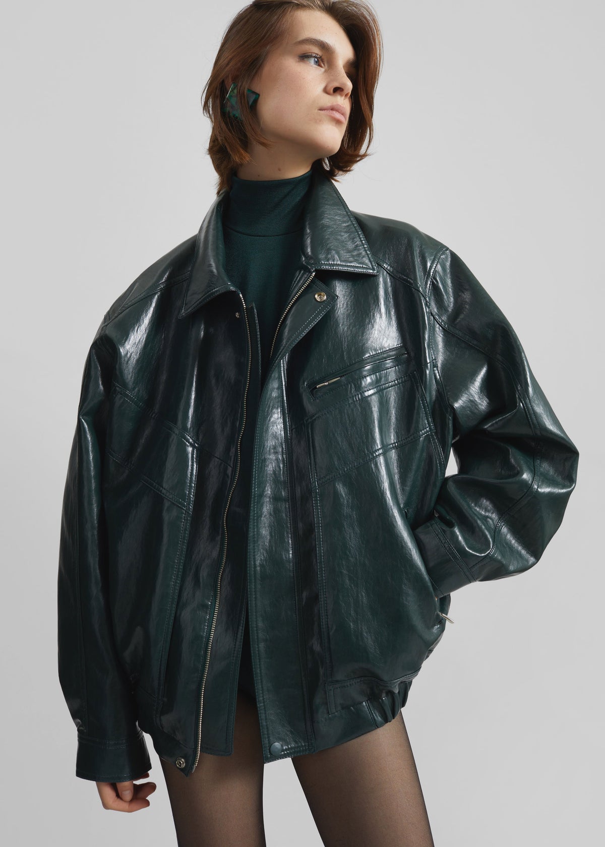 Risner Faux Leather Jacket - Deep Green - 7