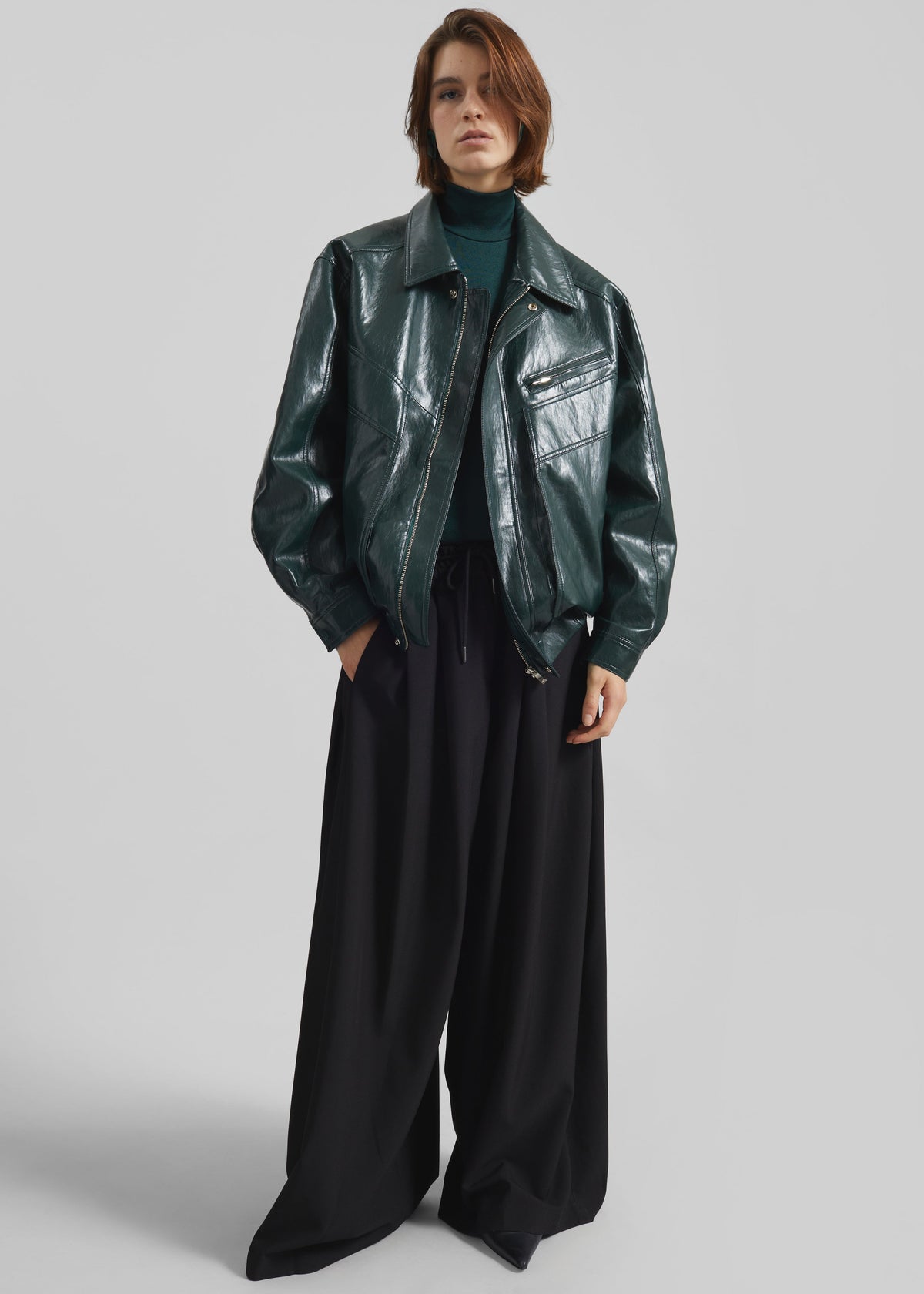 Risner Faux Leather Jacket - Deep Green - 2