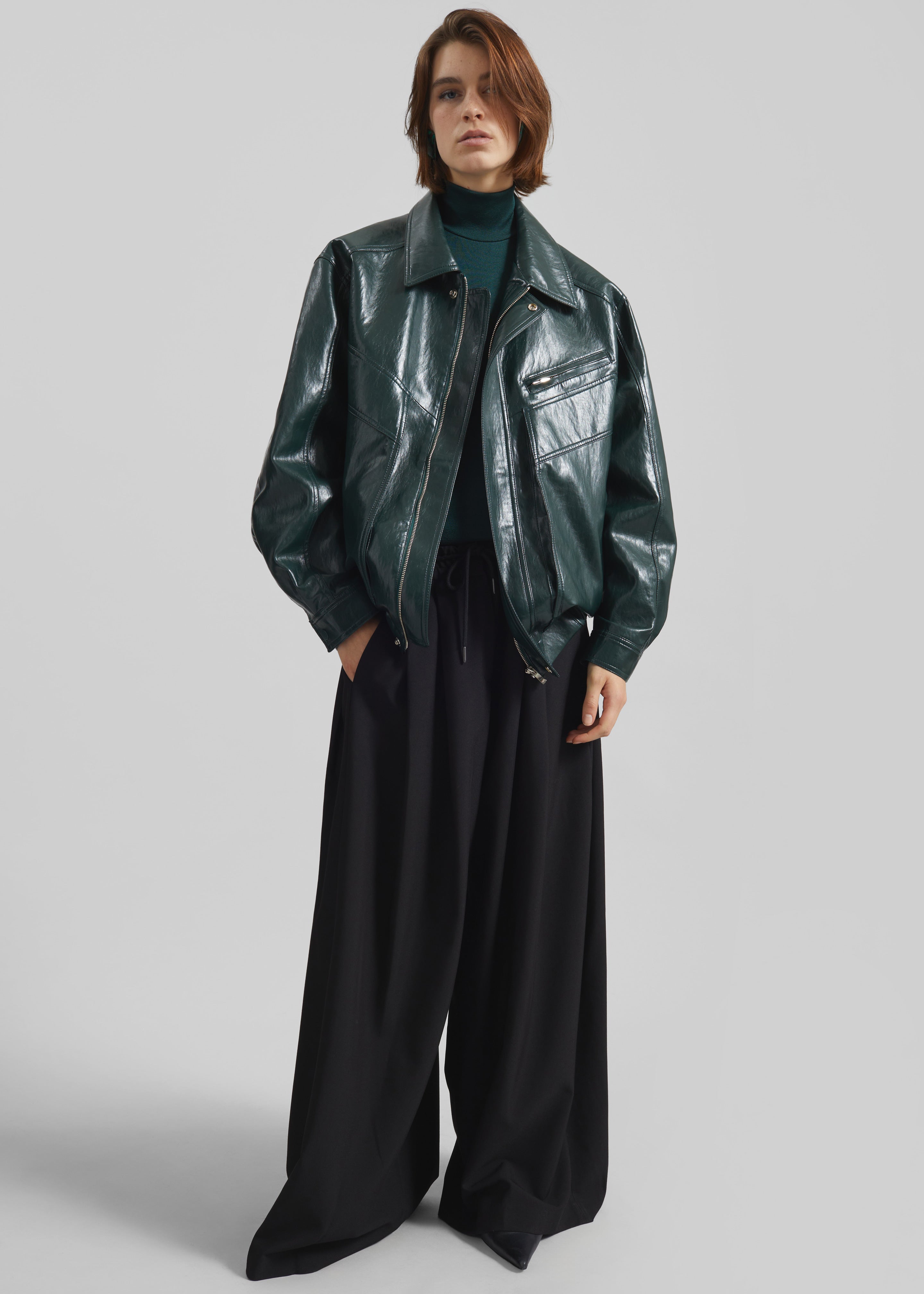 Risner Faux Leather Jacket - Deep Green - 2