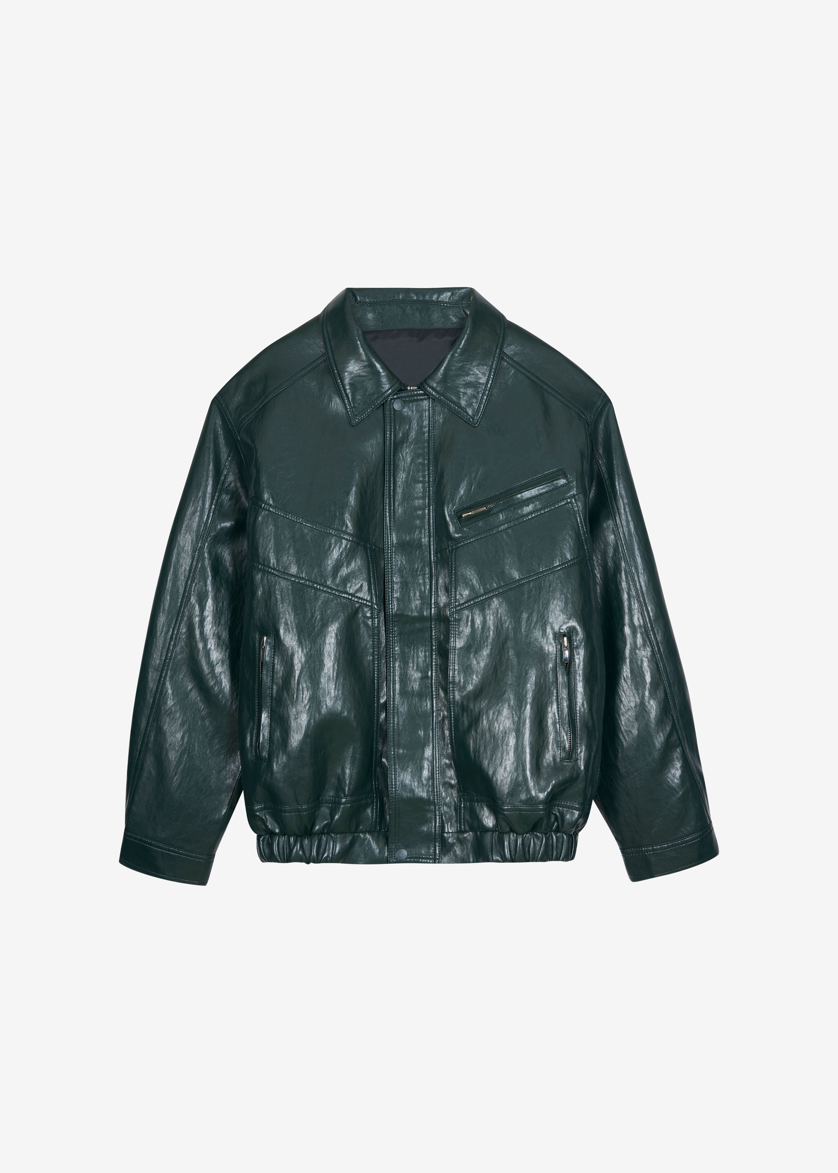 Risner Faux Leather Jacket - Deep Green - 11