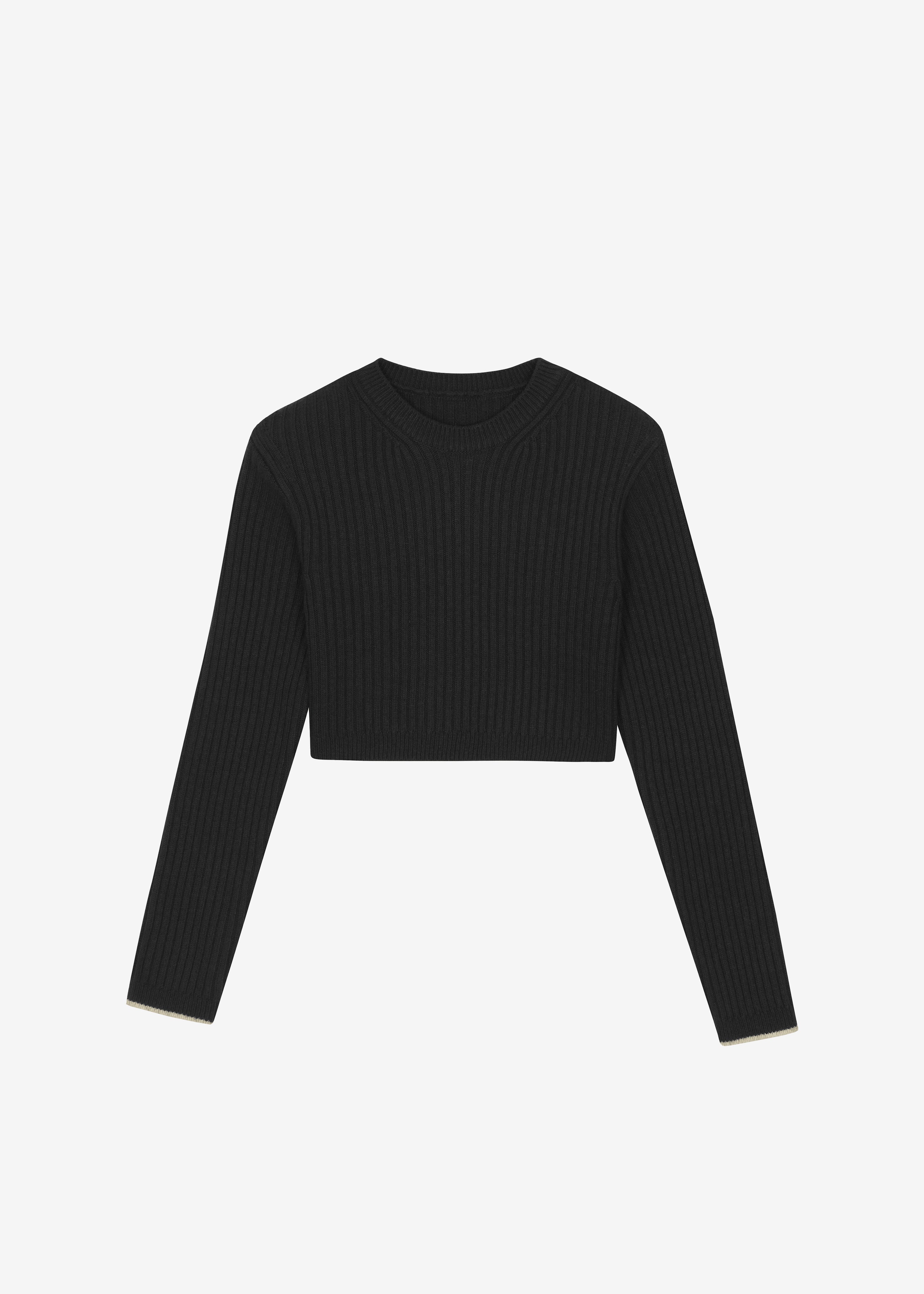 Ritsem Cropped Ribbed Wool Sweater - Black - 7