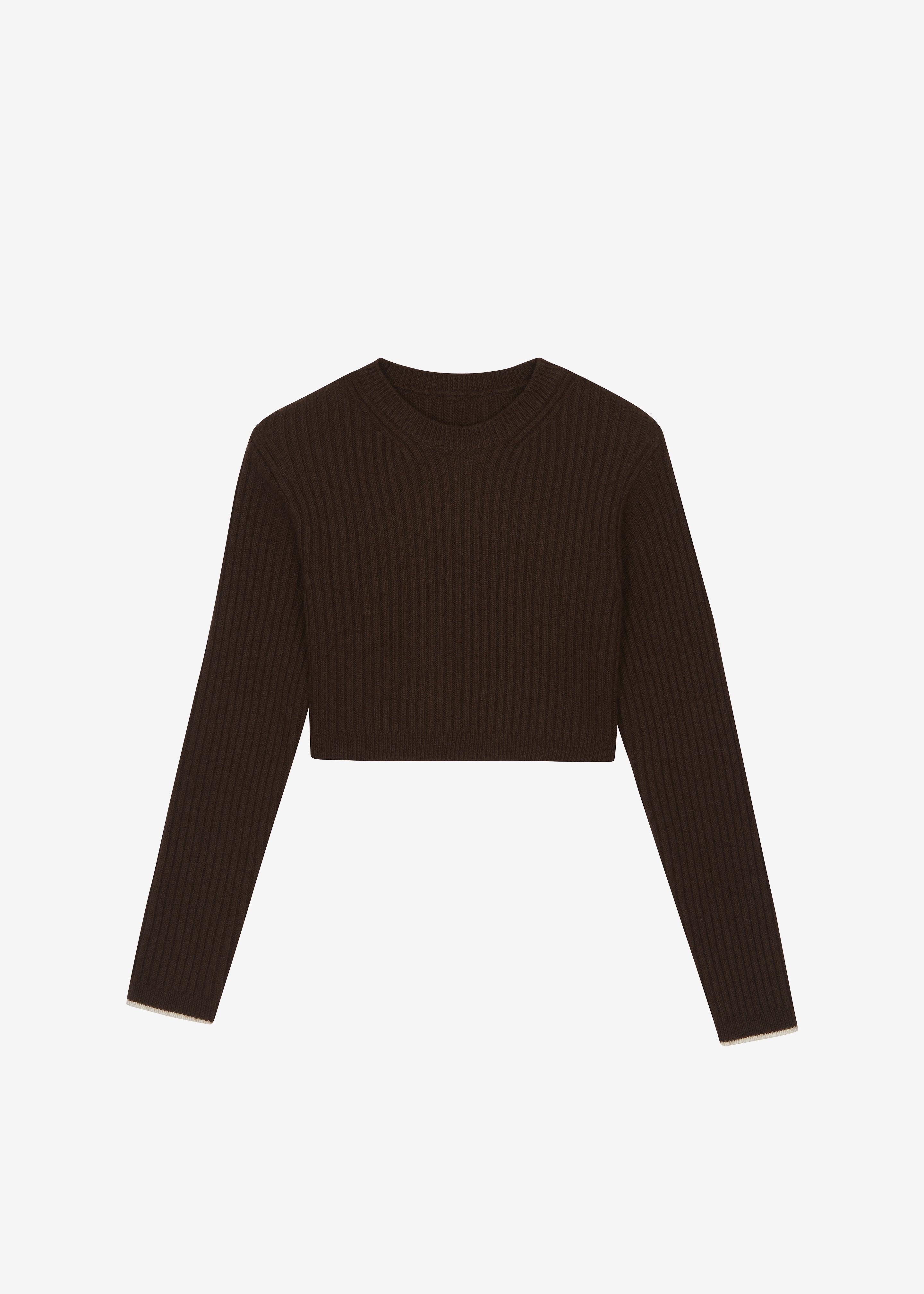 Ritsem Cropped Ribbed Wool Sweater - Dark Brown - 6