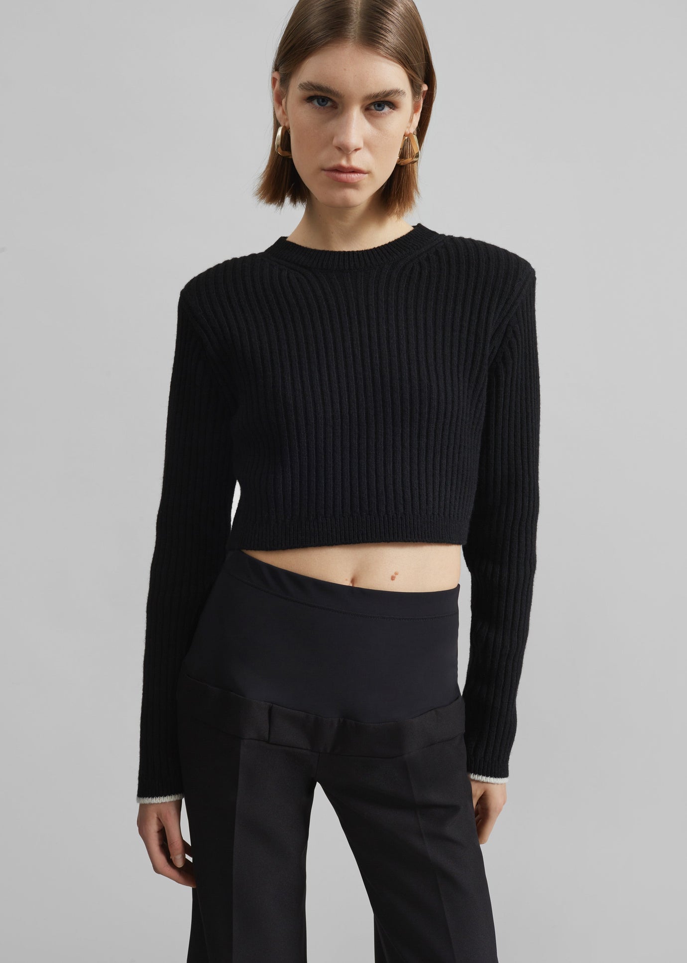 Ritsem Cropped Ribbed Wool Sweater - Black