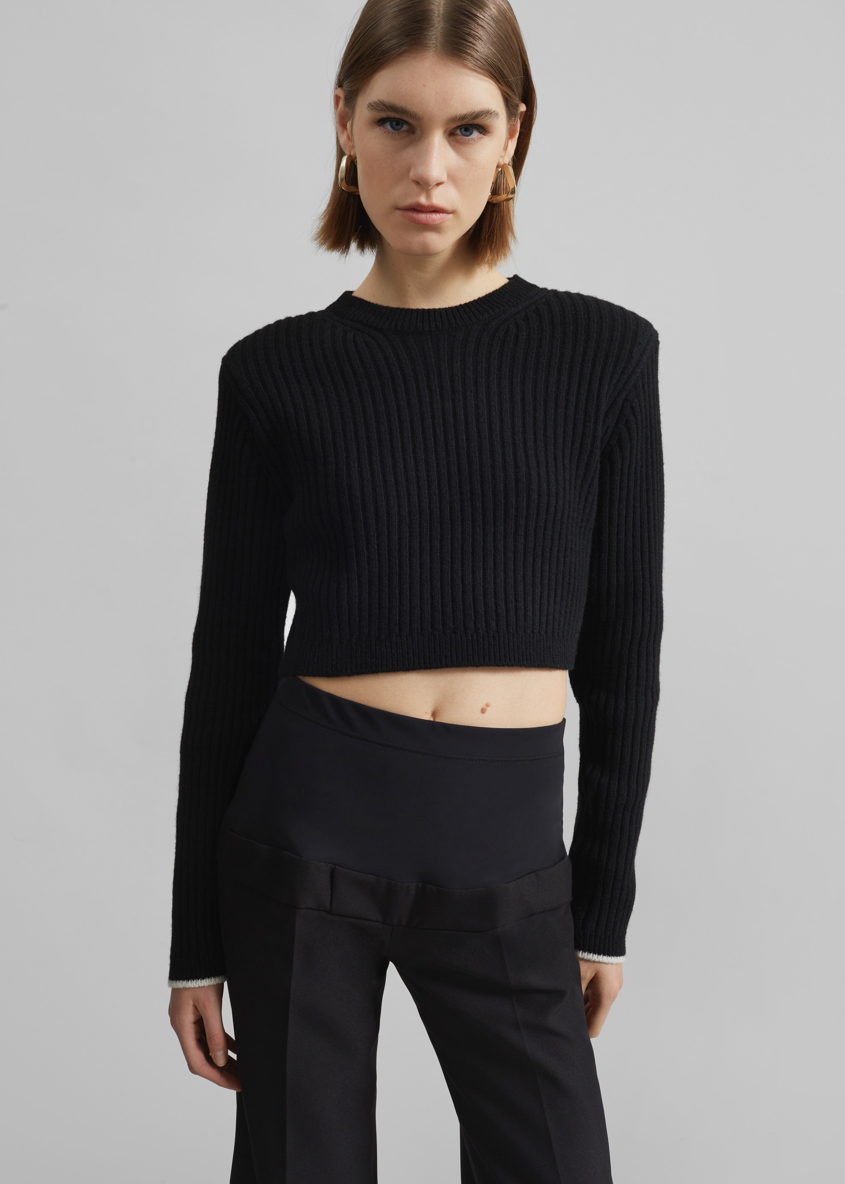 Ritsem Cropped Ribbed Wool Sweater - Black - 1