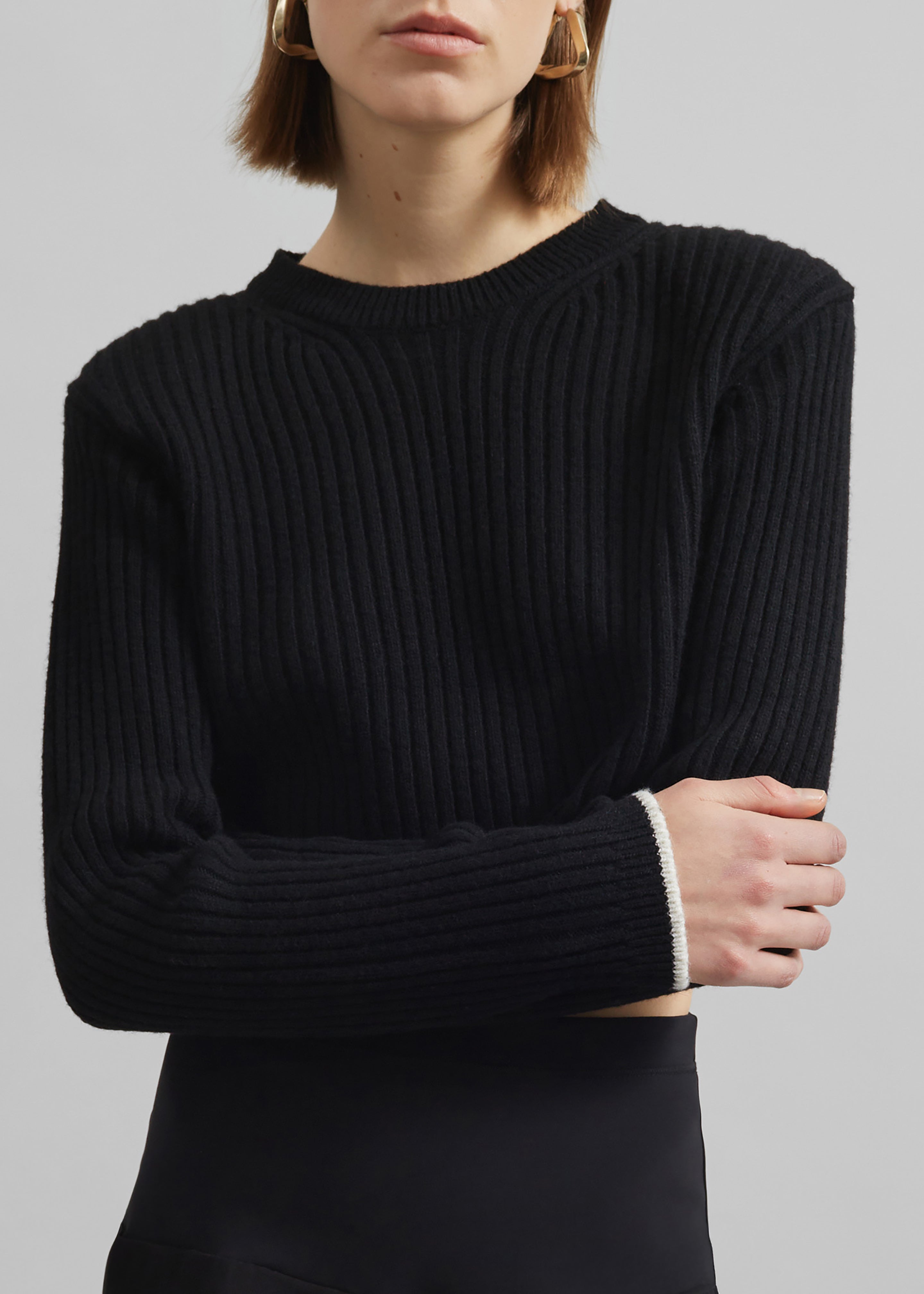 Ritsem Cropped Ribbed Wool Sweater - Black - 2