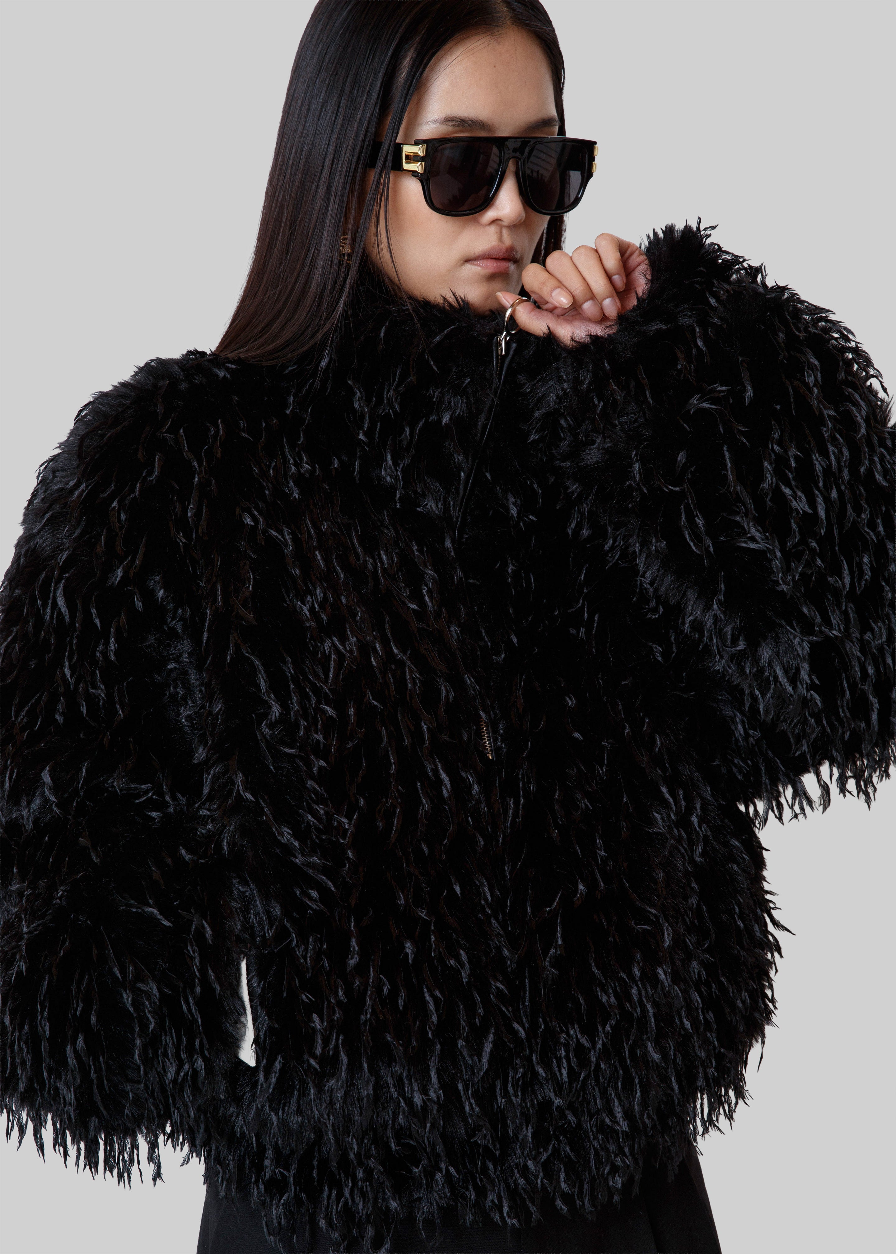 Rivee Faux Fur Pullover - Black - 1