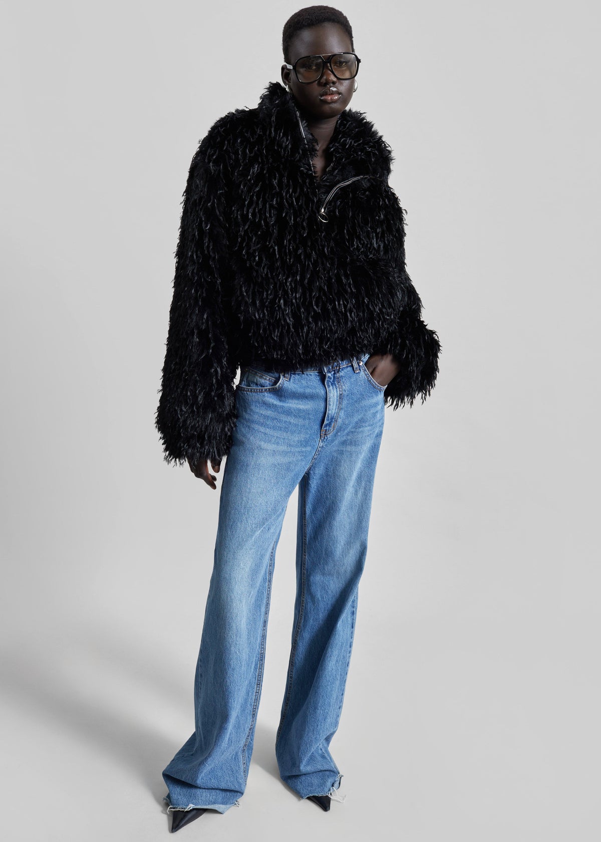 Rivee Faux Fur Pullover - Black - 2