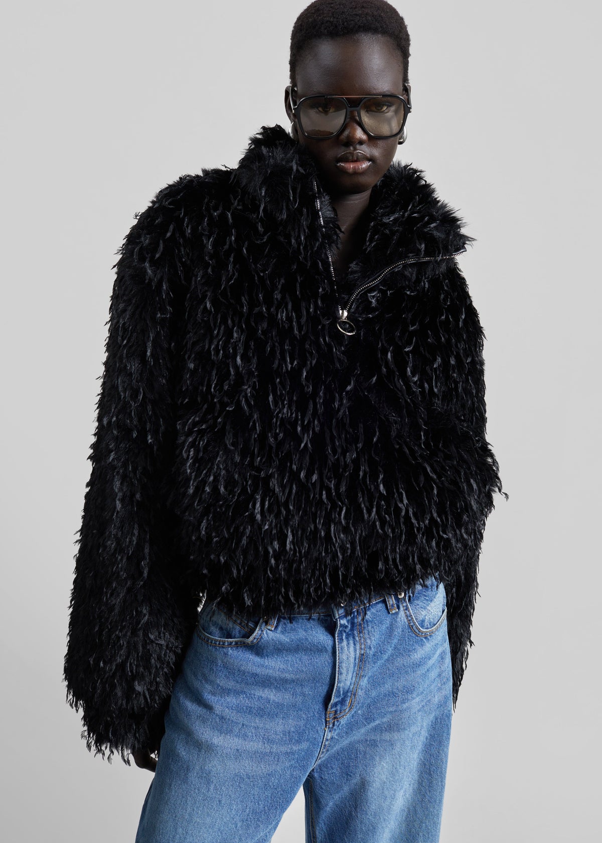 Rivee Faux Fur Pullover - Black - 4