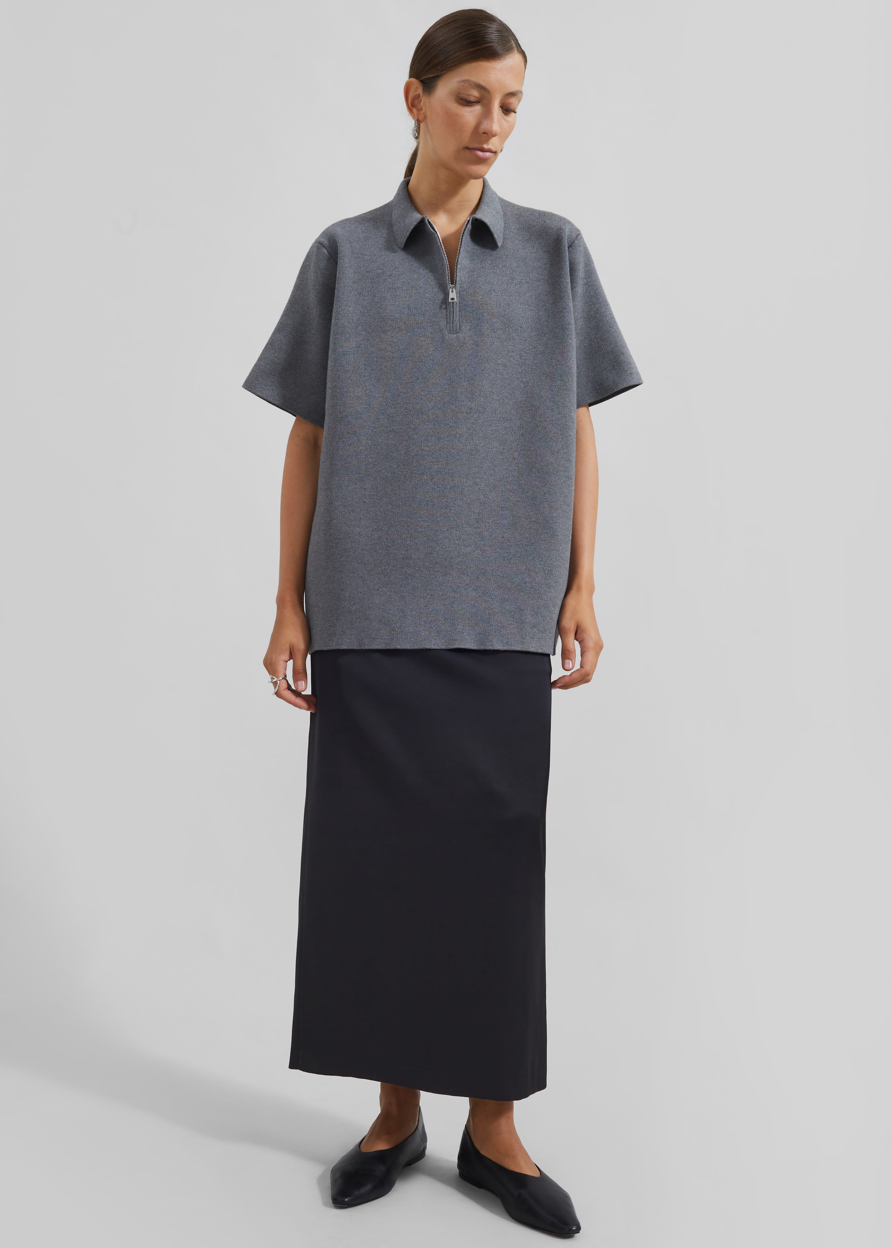 Riya Zip-Up Polo - Grey – The Frankie Shop Europe