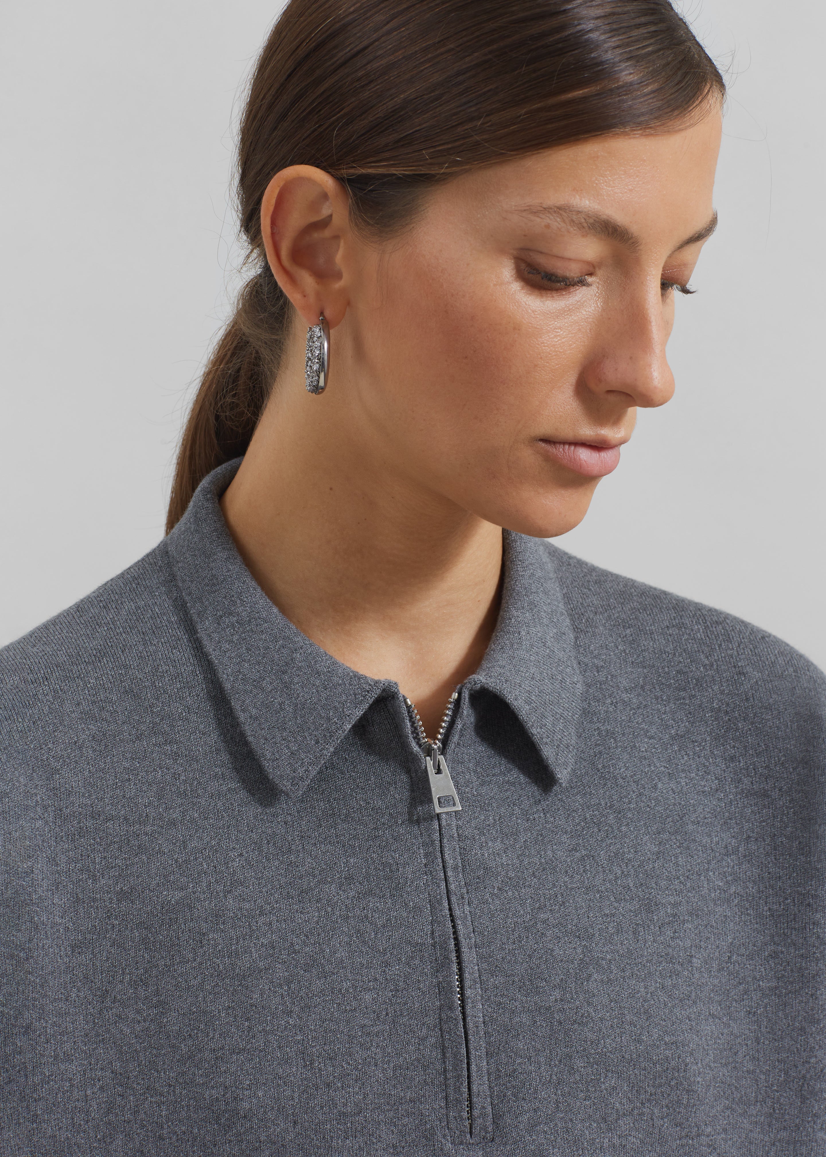 Riya Zip-Up Polo - Grey – The Frankie Shop Europe