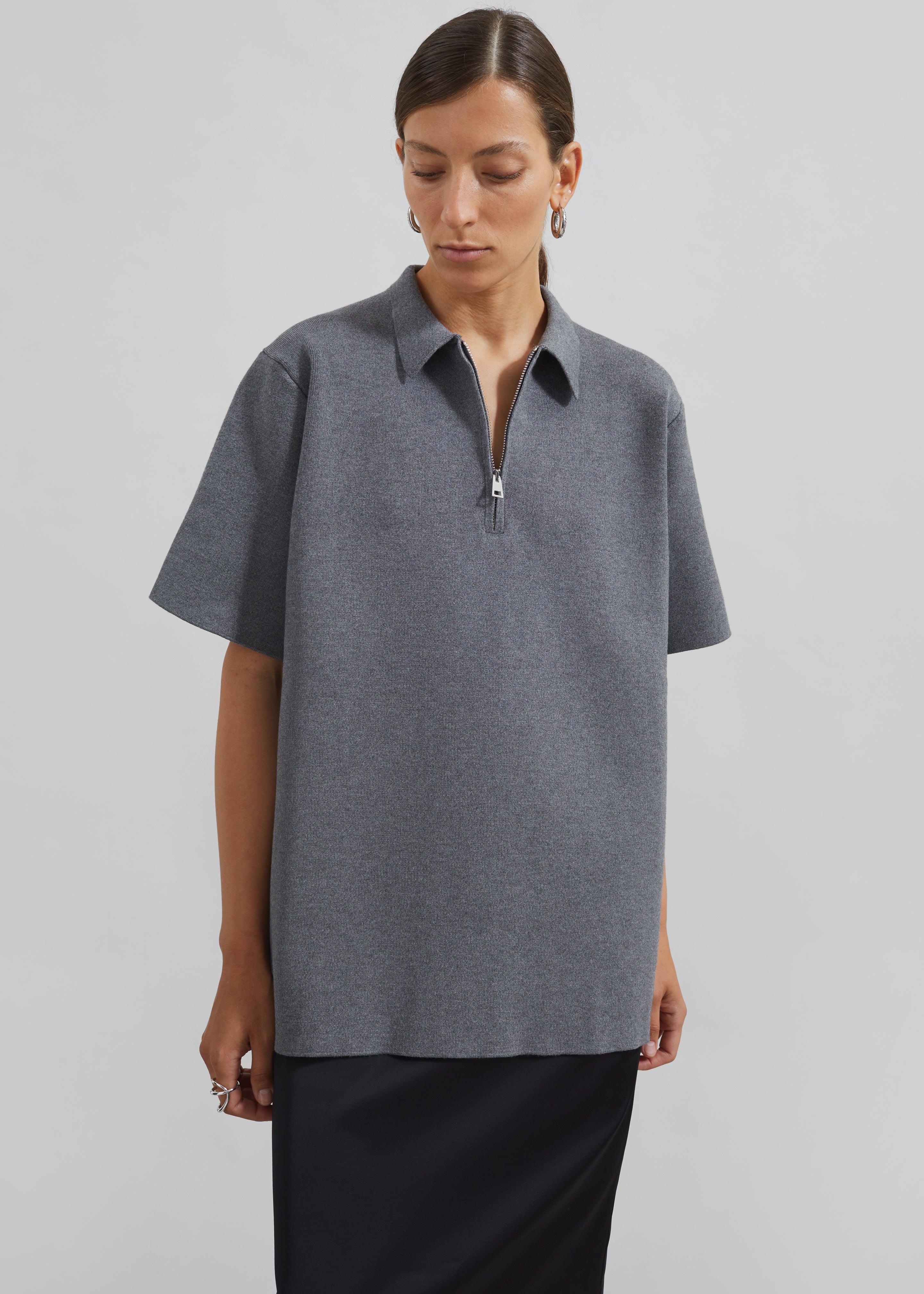 Riya Zip-Up Polo - Grey – The Frankie Shop Europe