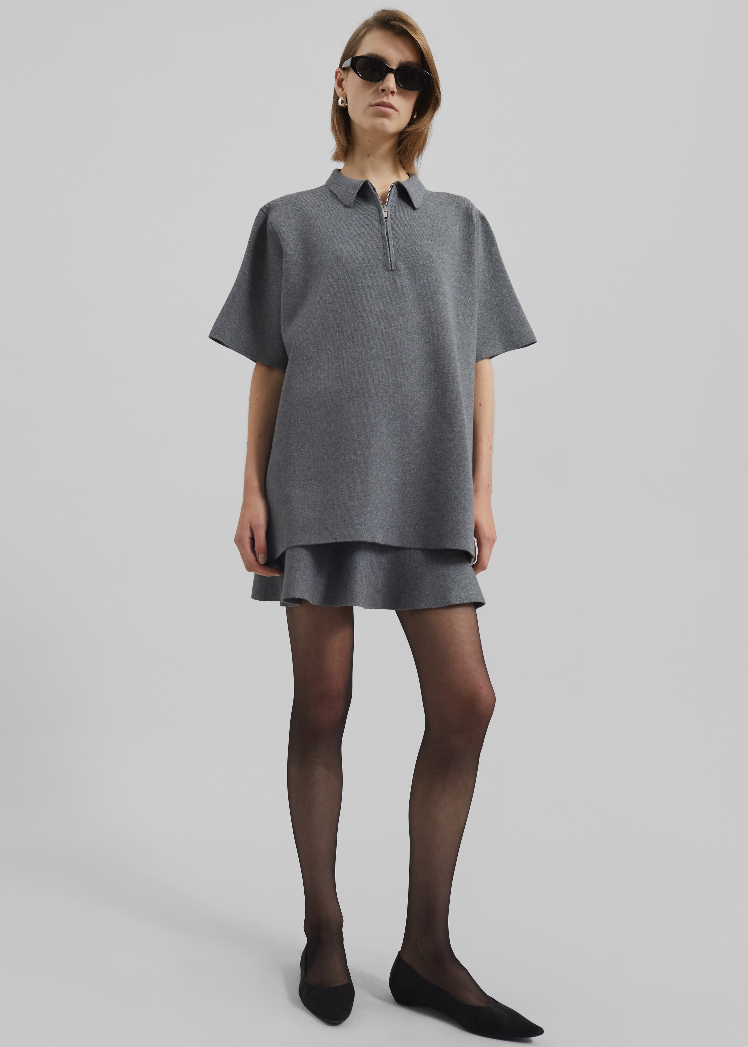 Riya Zip-Up Polo - Grey – The Frankie Shop Europe