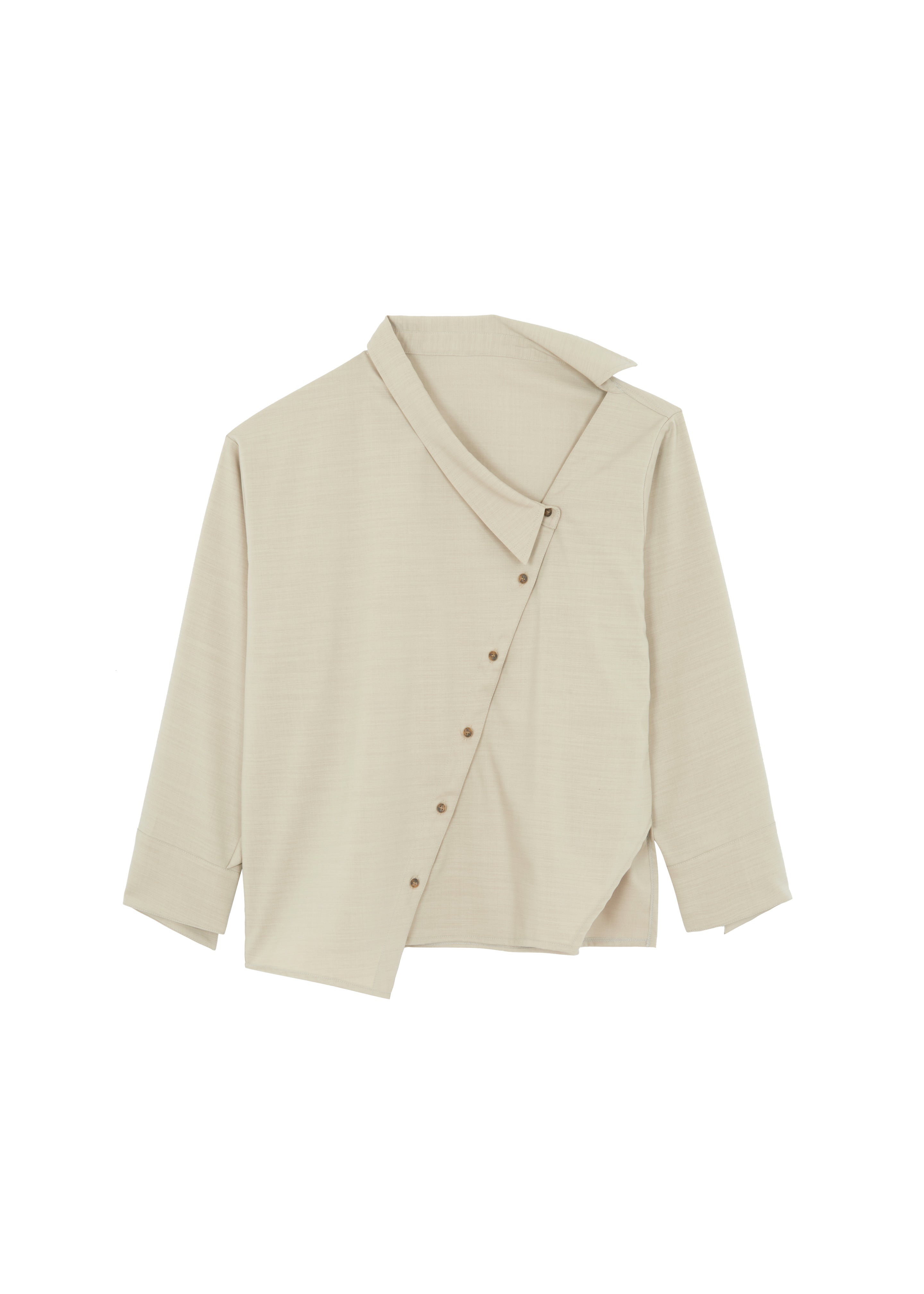 Roan Asymmetric Button Up Blouse - Beige - 10