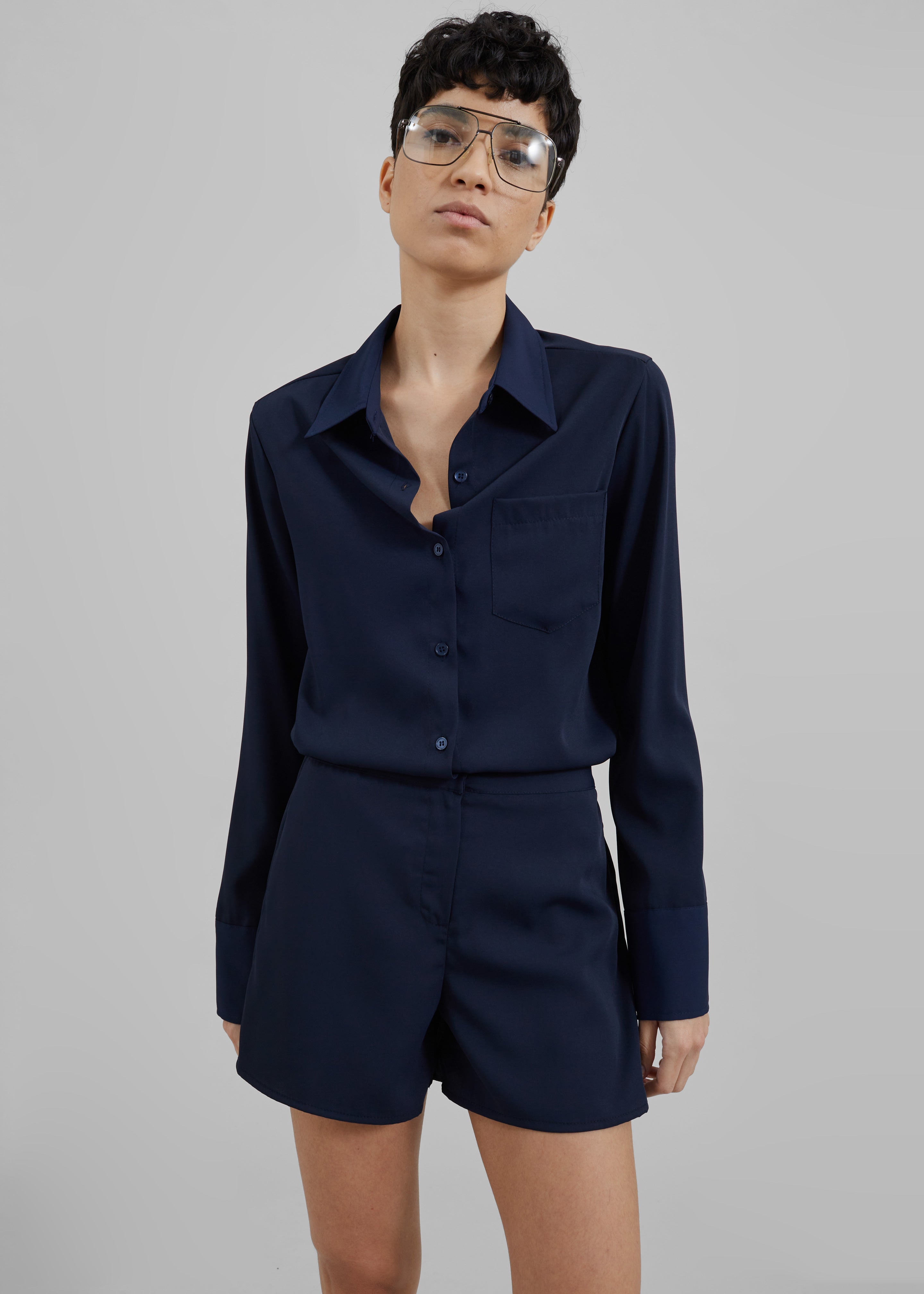 Robyn Button Up Romper - Navy - 5