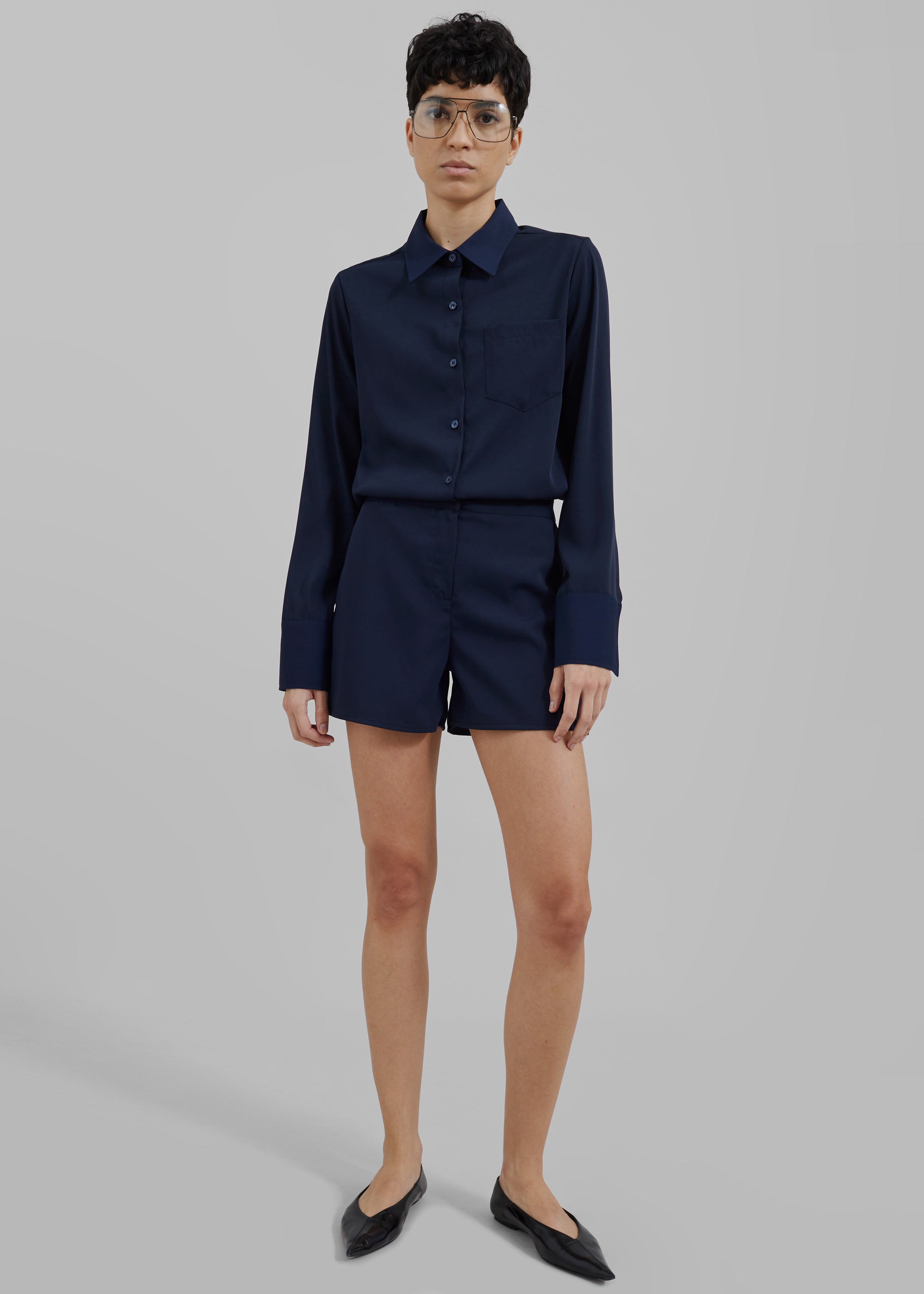 Robyn Button Up Romper - Navy - 3