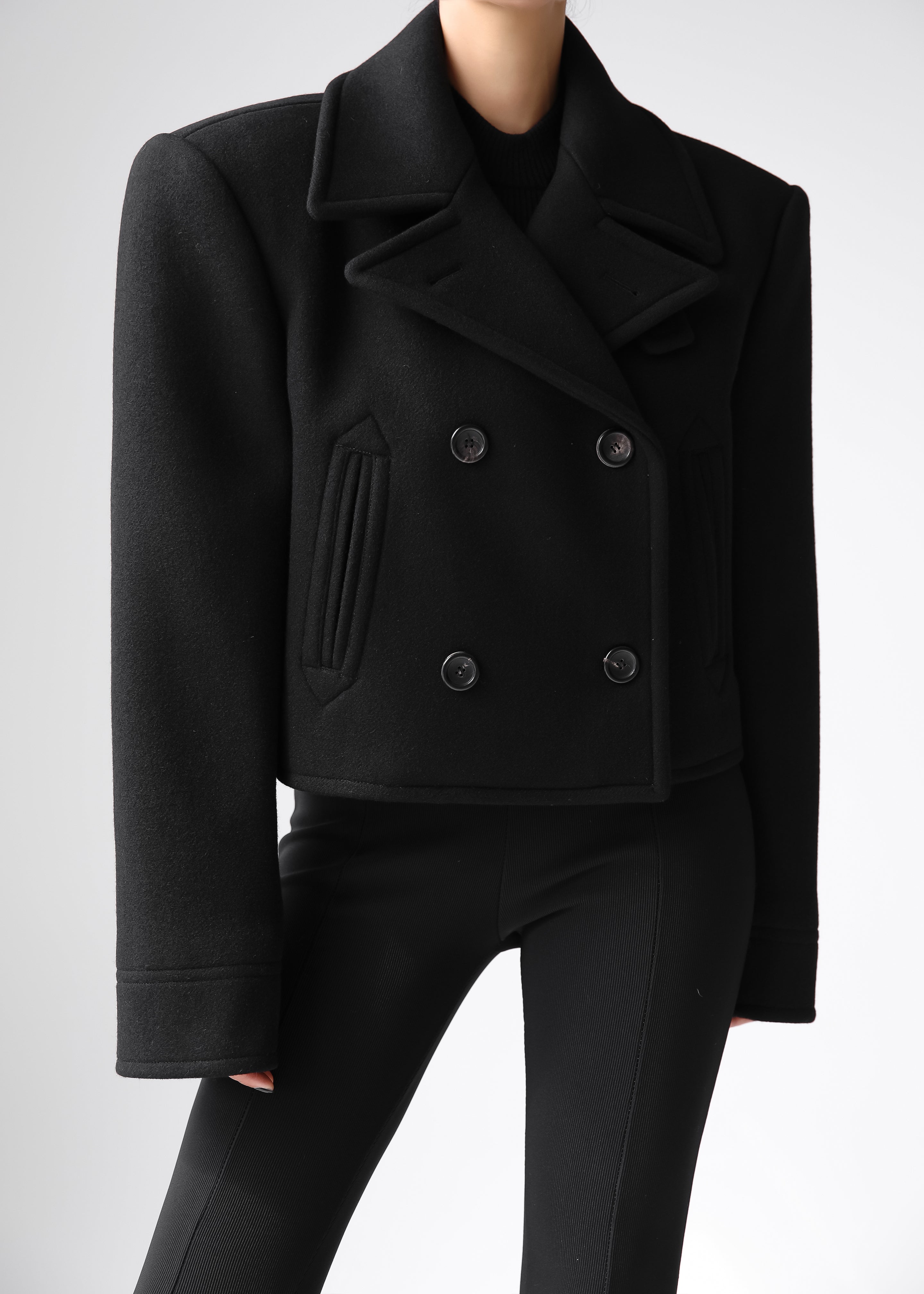 Roel Cropped Peacoat - Black - 2