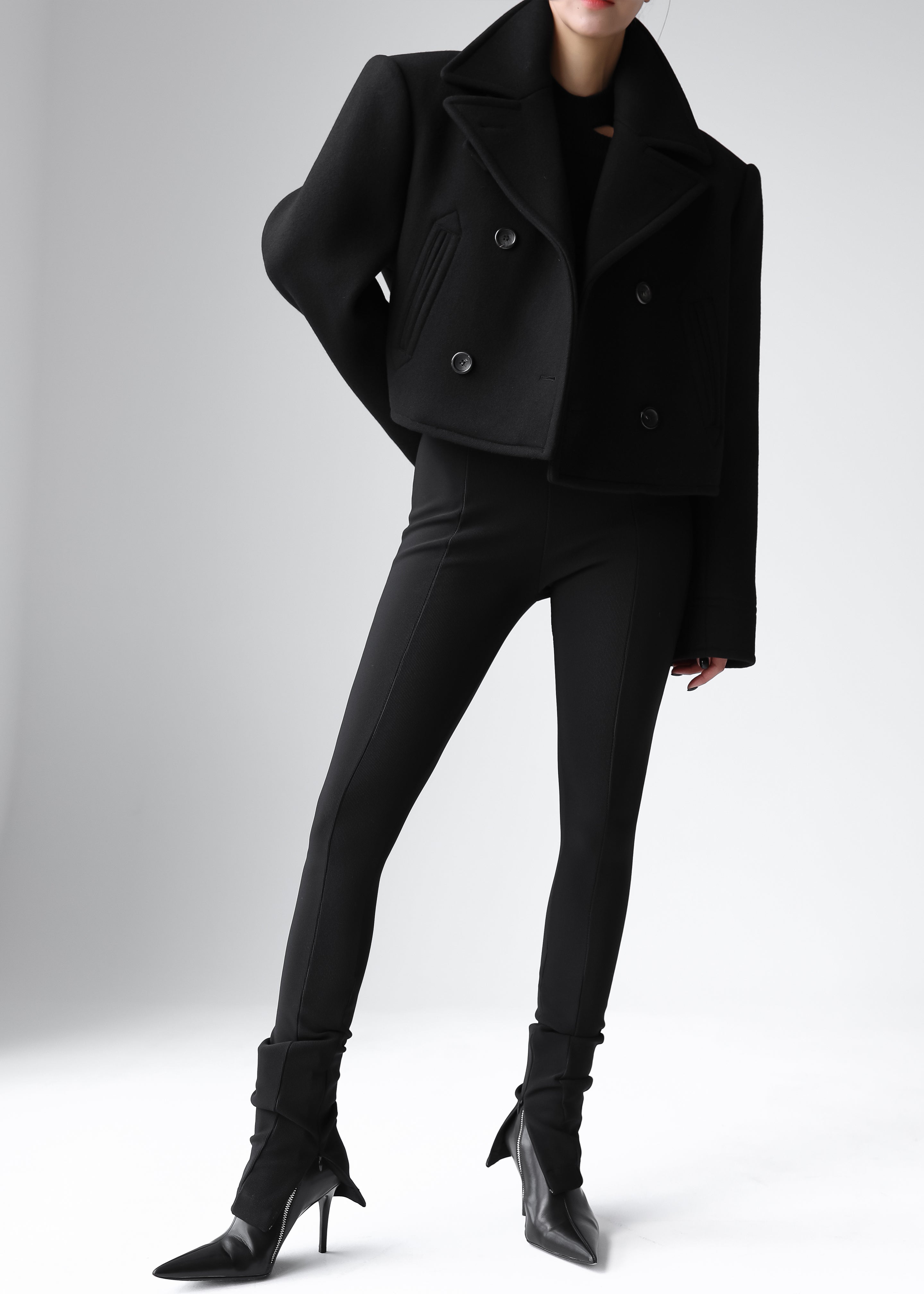 Roel Cropped Peacoat - Black - 3