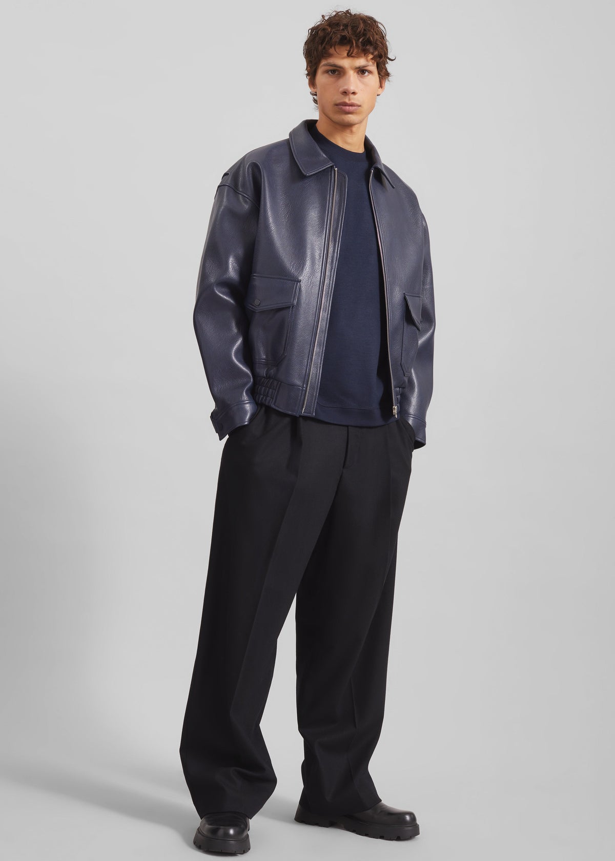 Rohan Faux Leather Jacket - Navy - 4