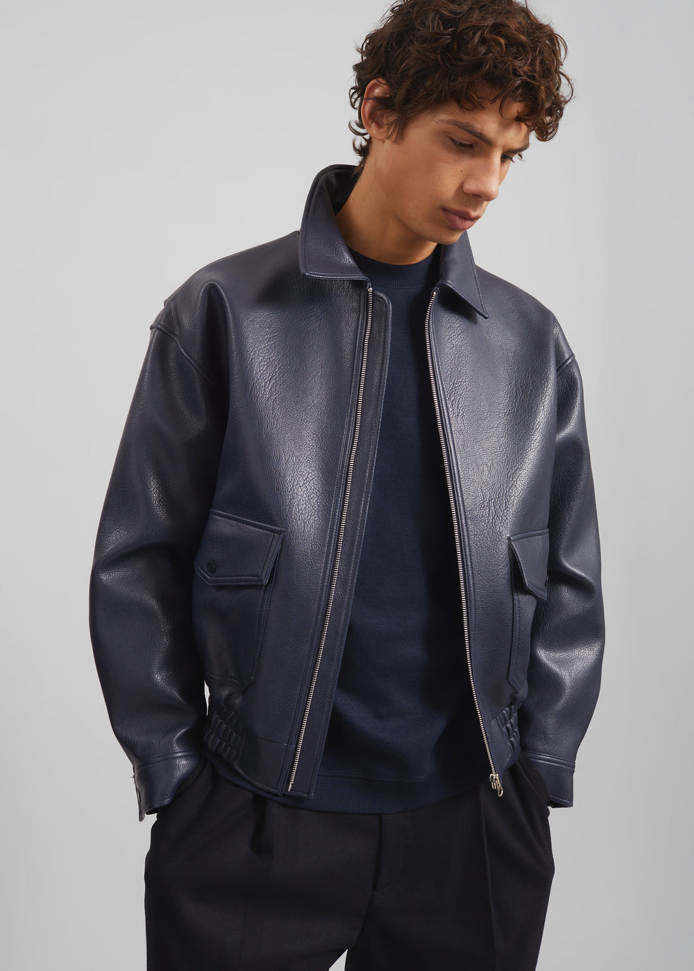 Rohan Faux Leather Jacket - Navy - 1