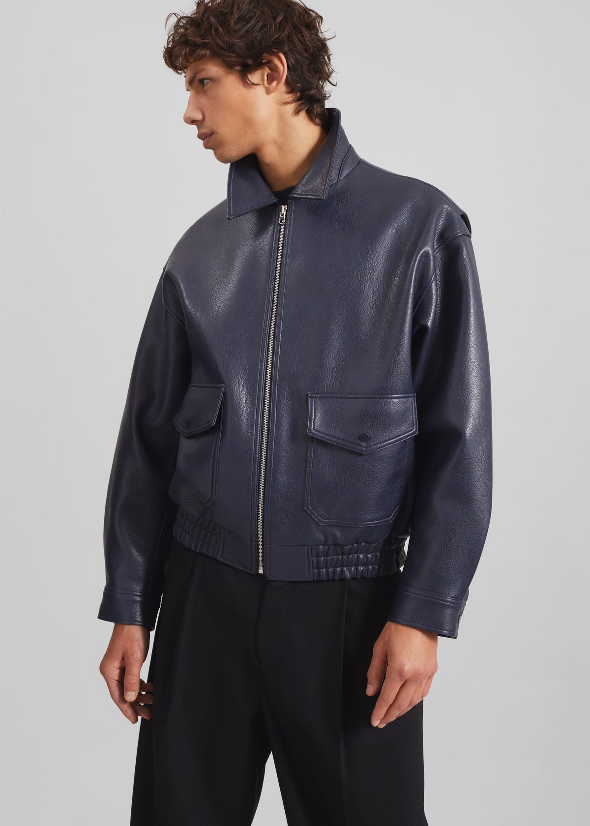 Rohan Faux Leather Jacket - Navy - 5