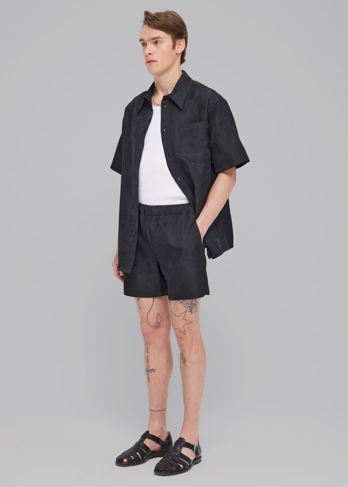 Róhe Floral Jacquard Shorts - Black Jacquard - 4