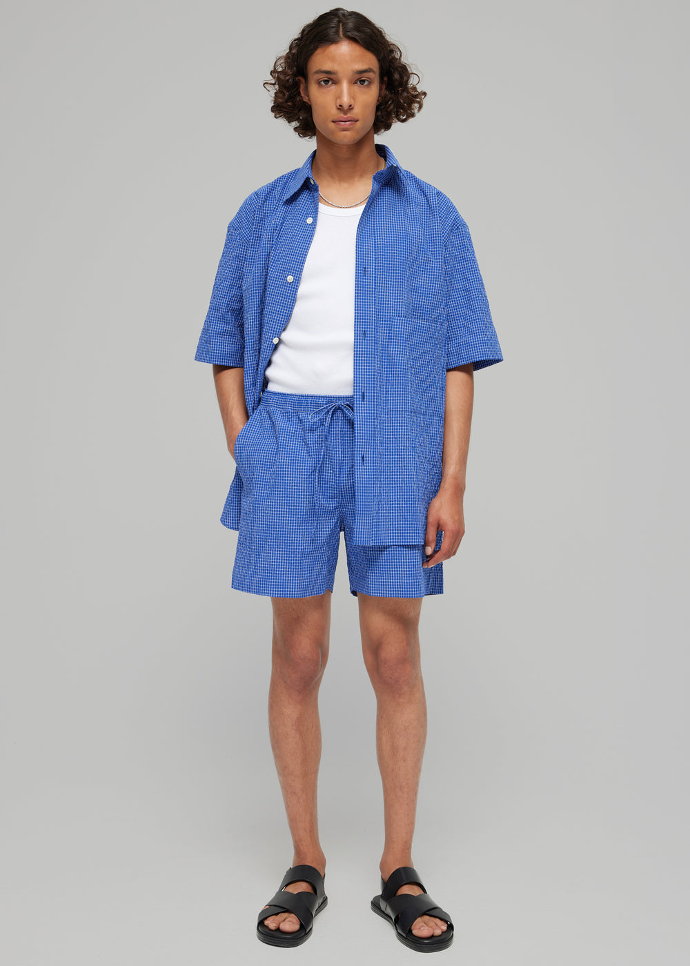 Róhe Checkered Shorts - Ultramarine White Check