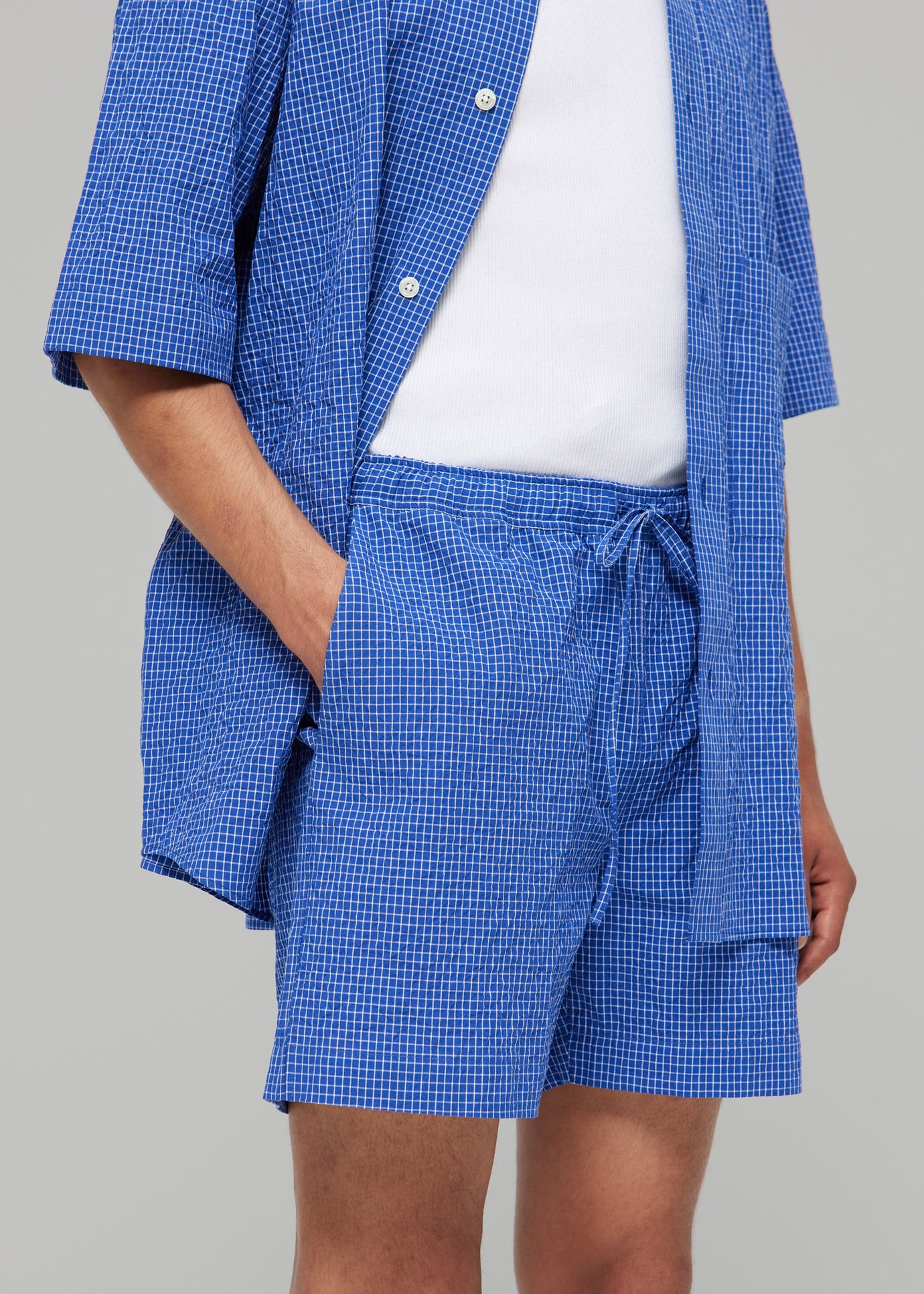 Róhe Checkered Shorts - Ultramarine White Check - 1