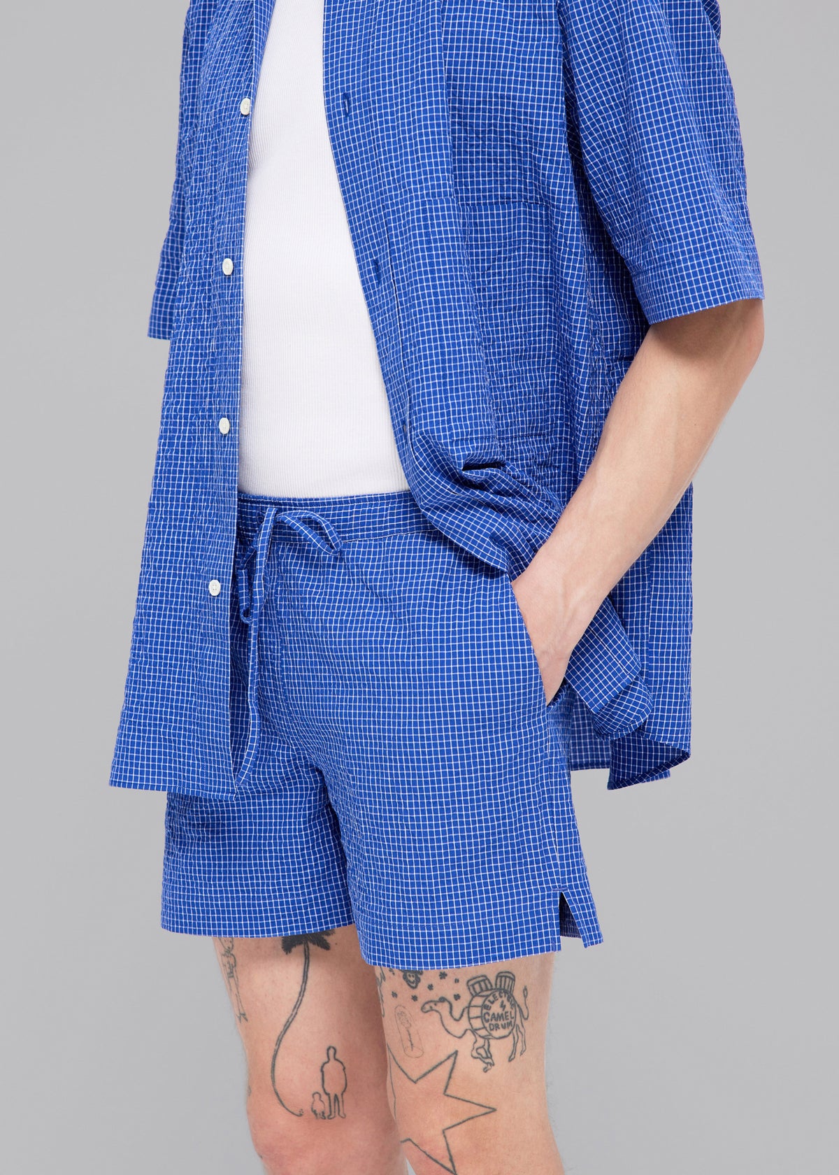 Róhe Checkered Shorts - Ultramarine White Check - 4