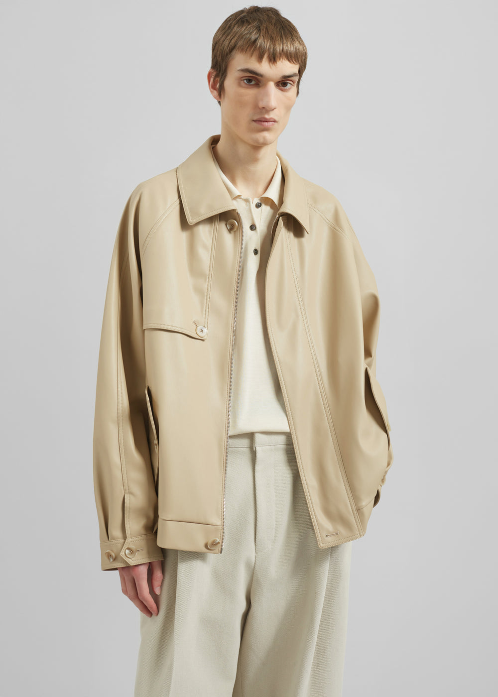 Roisin Faux Leather Jacket - Beige