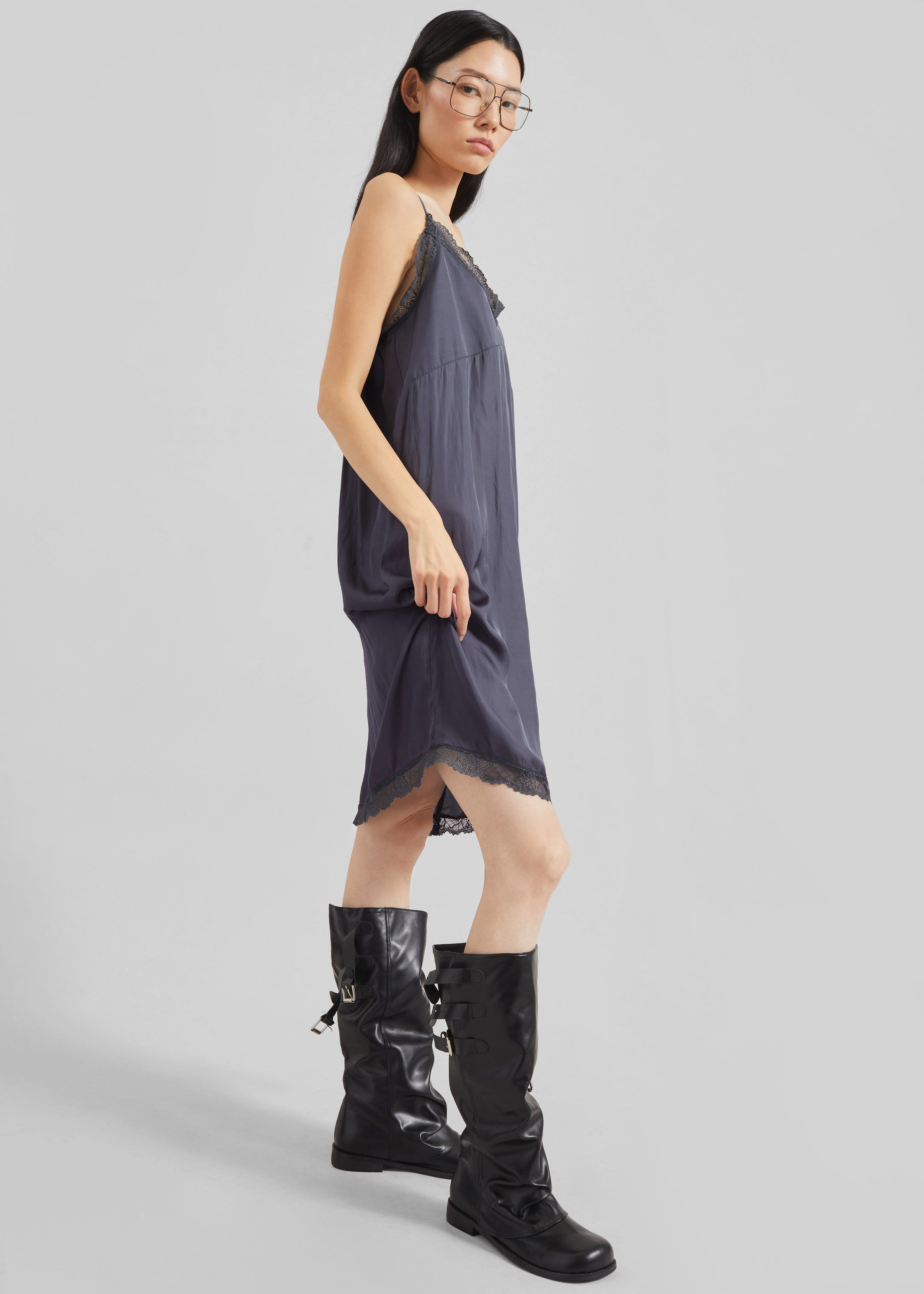 Romilly Lace Slip Dress - Slate Grey - 5