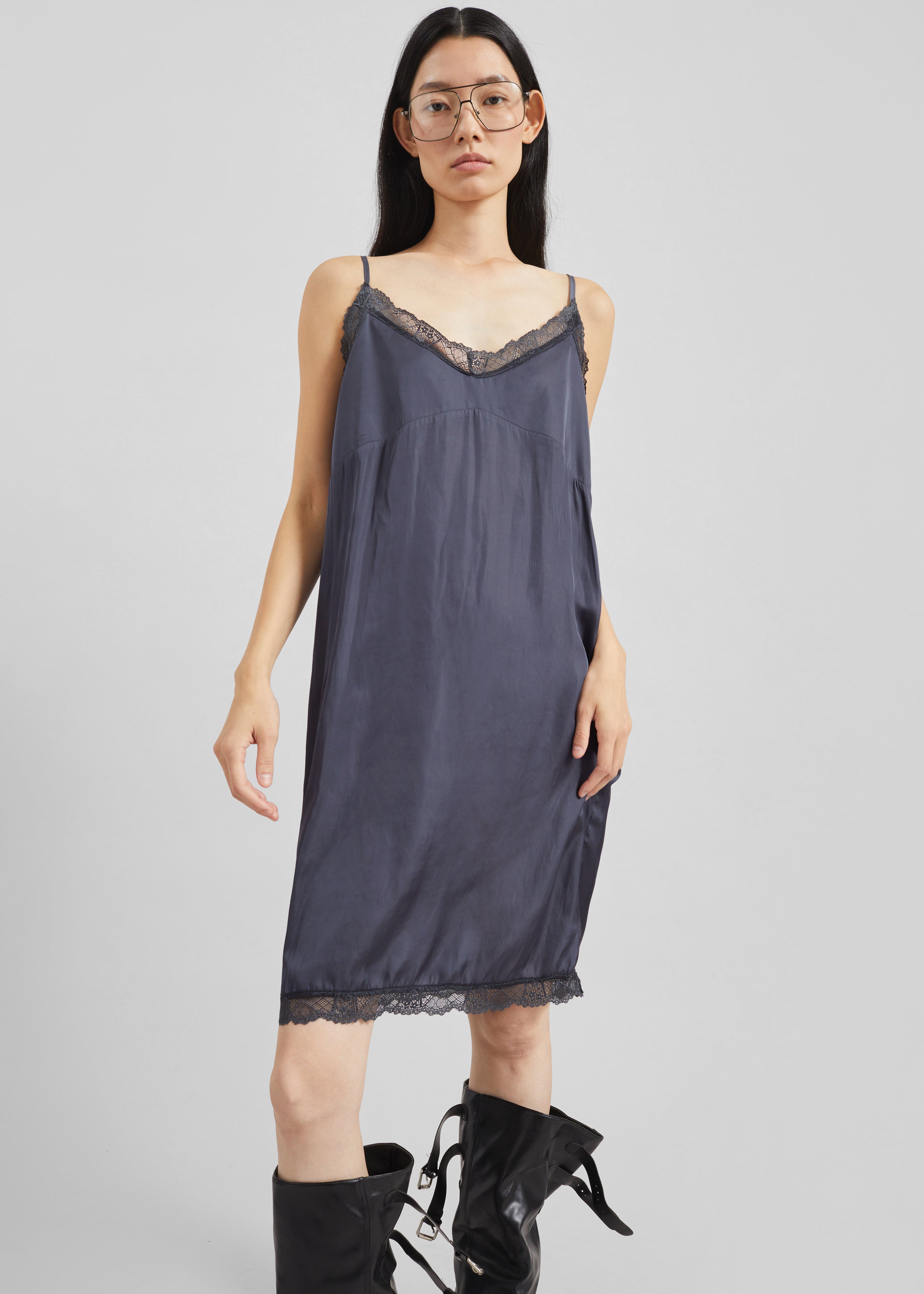 Romilly Lace Slip Dress - Slate Grey - 4