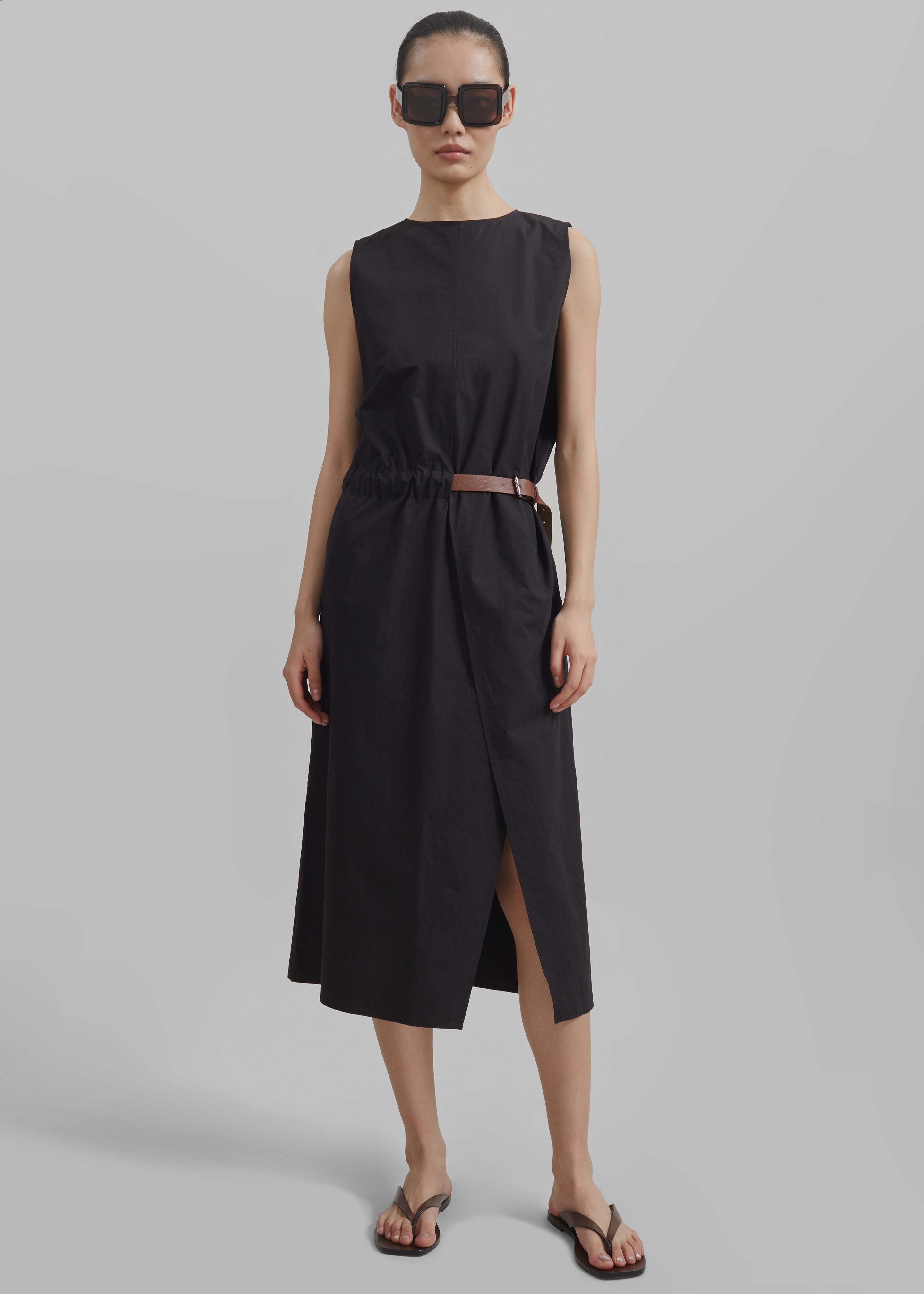 Romy Belted Midi Dress - Black - 1