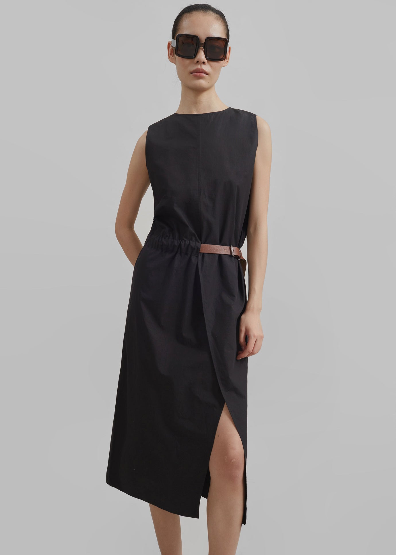 Romy Belted Midi Dress - Black - 1