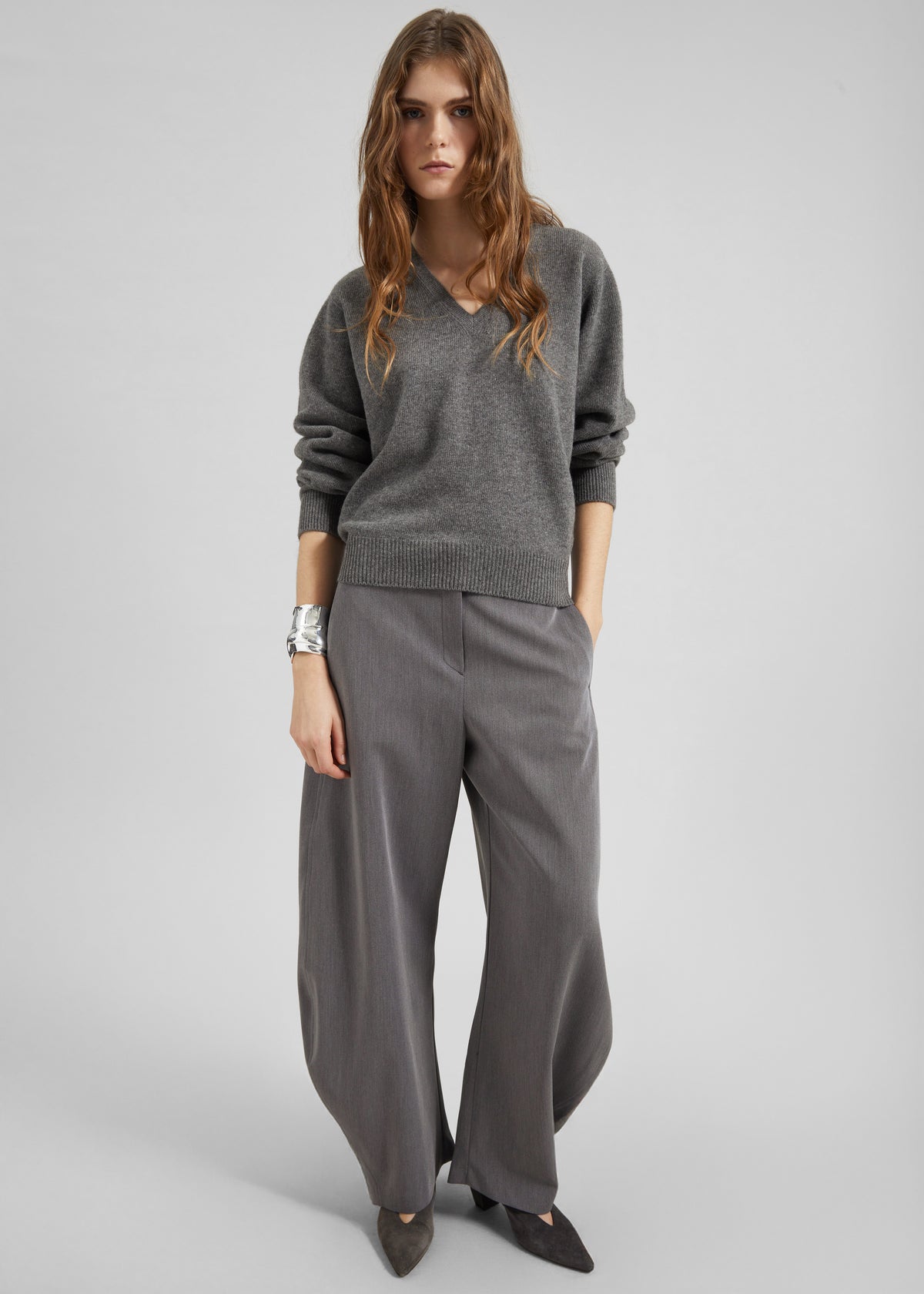 Ronse V-Neck Superfine Lambswool Sweater - Grey - 2