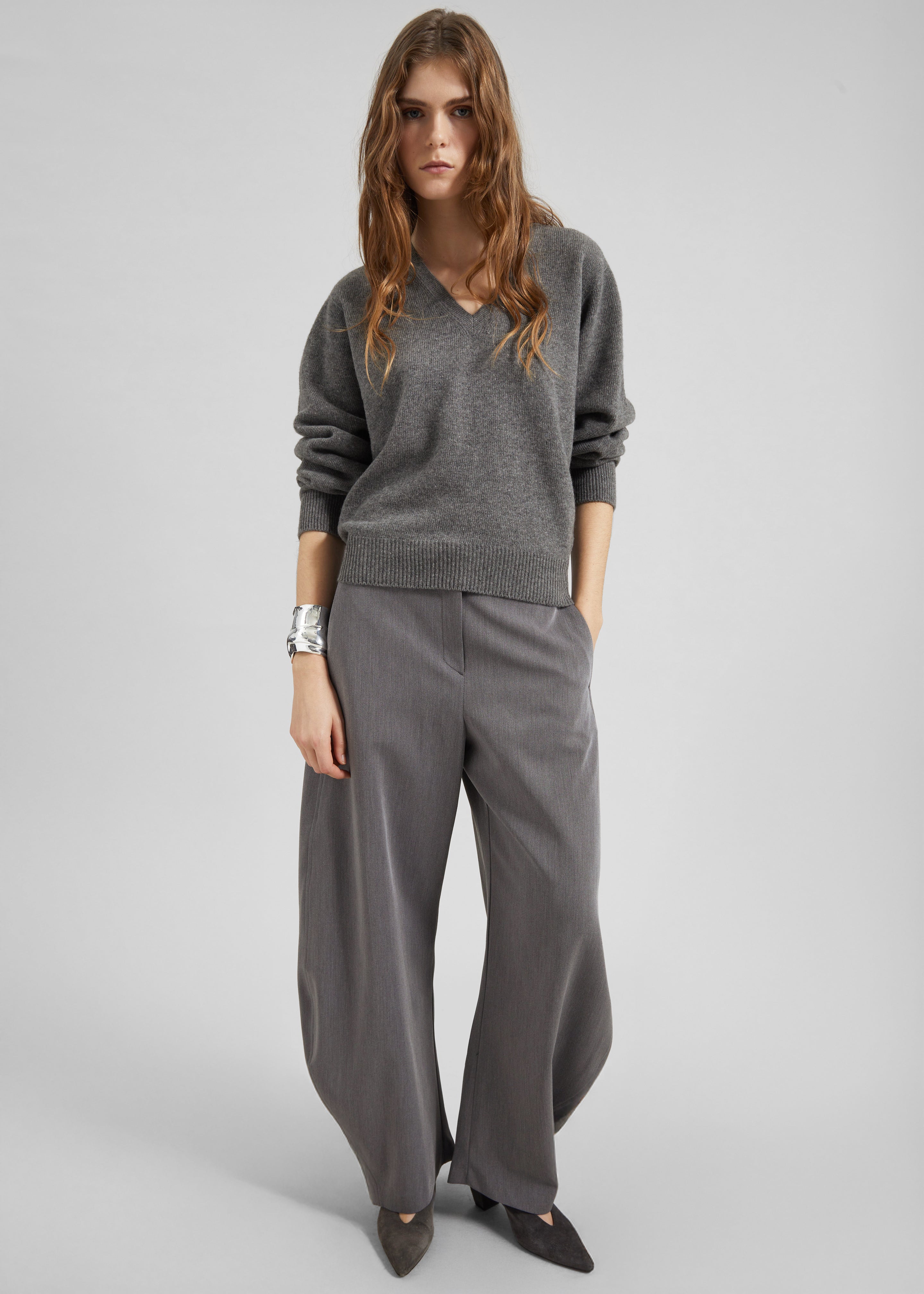 Ronse V-Neck Superfine Lambswool Sweater - Grey - 2