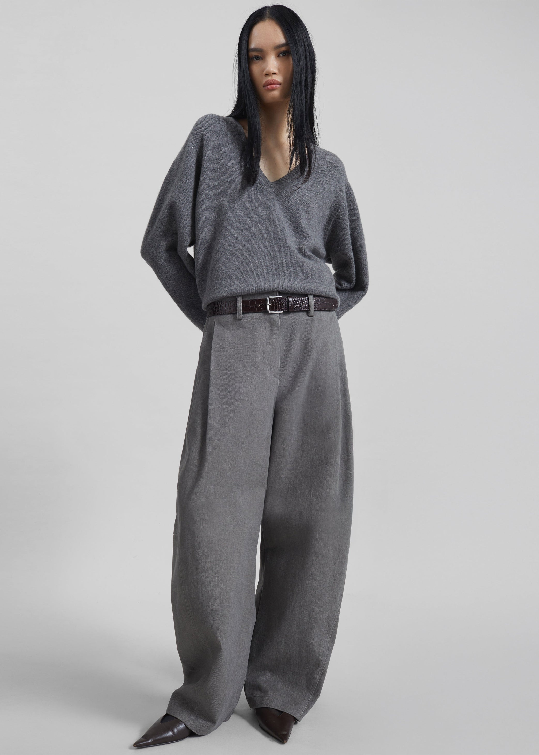 Shop the look image for Ronse V-Neck Superfine Lambswool Sweater - Grey