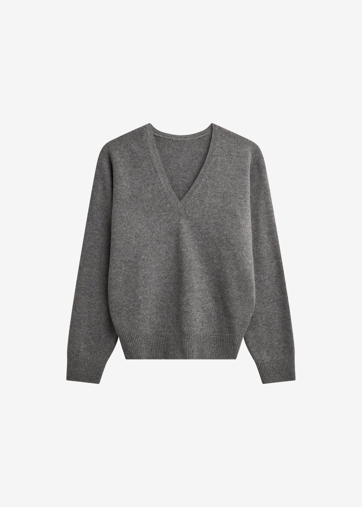 Ronse V-Neck Superfine Lambswool Sweater - Grey - 8