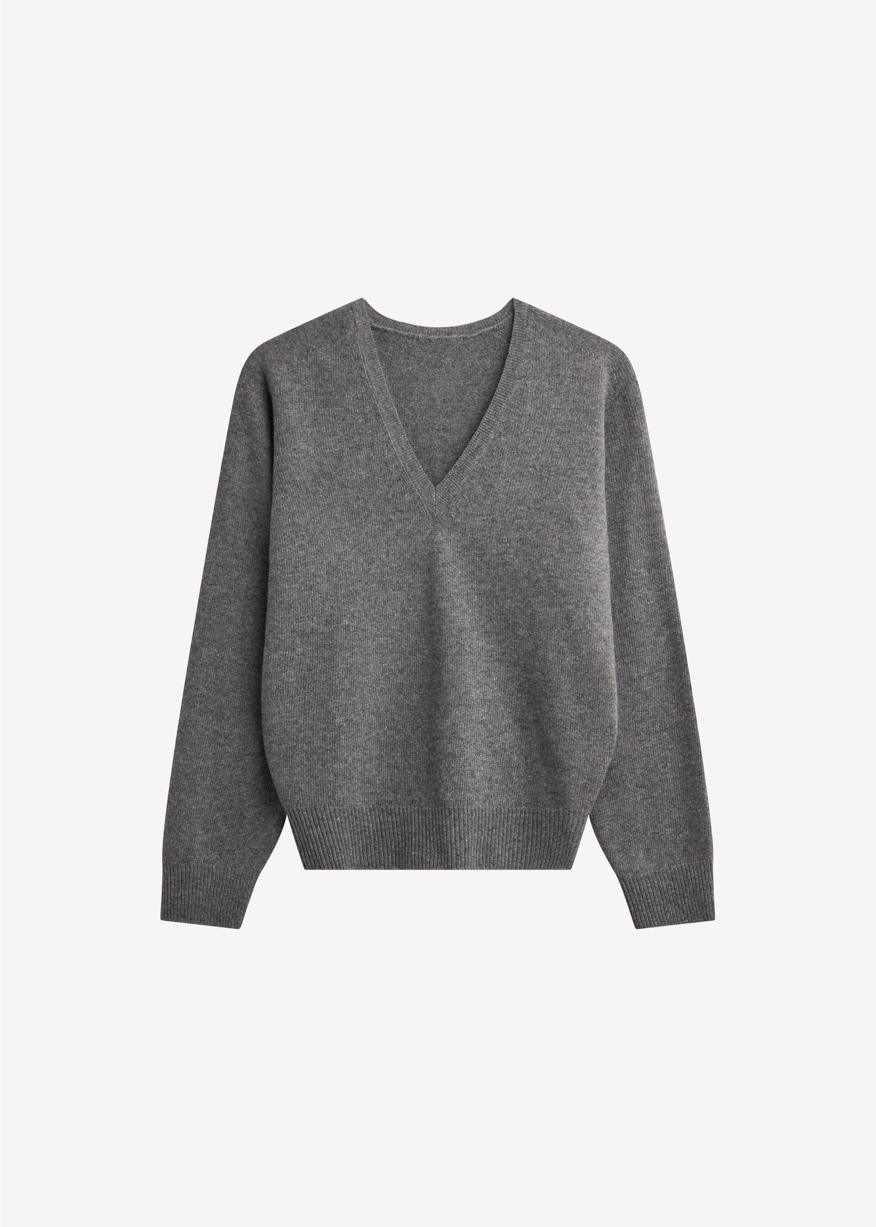 Ronse V-Neck Superfine Lambswool Sweater - Grey - 8
