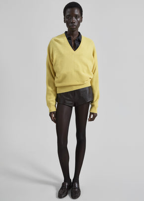 Ronse V-Neck Superfine Lambswool Sweater - Yellow