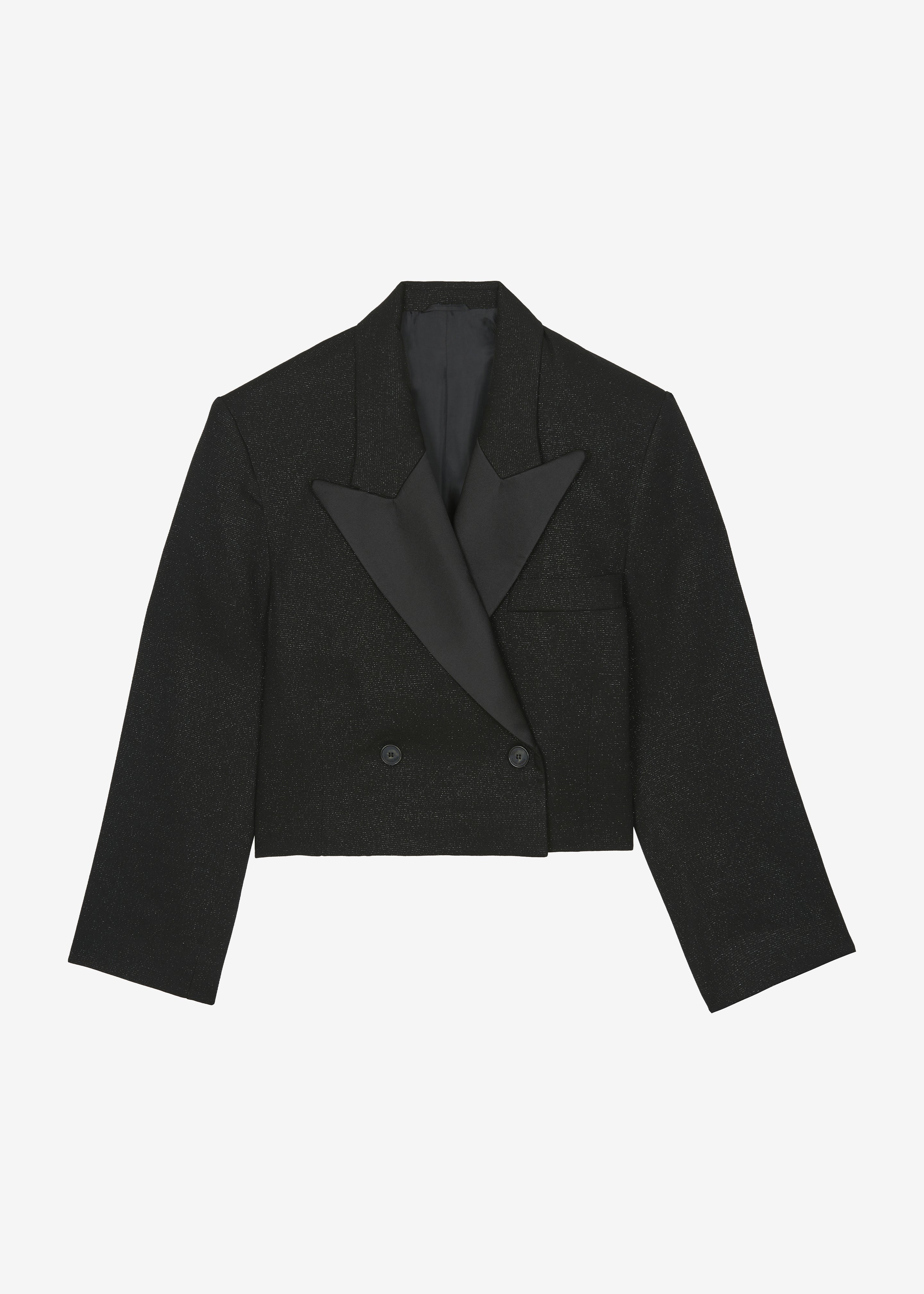 Rosmont Shimmer Cropped Smoking Jacket - Black - 7