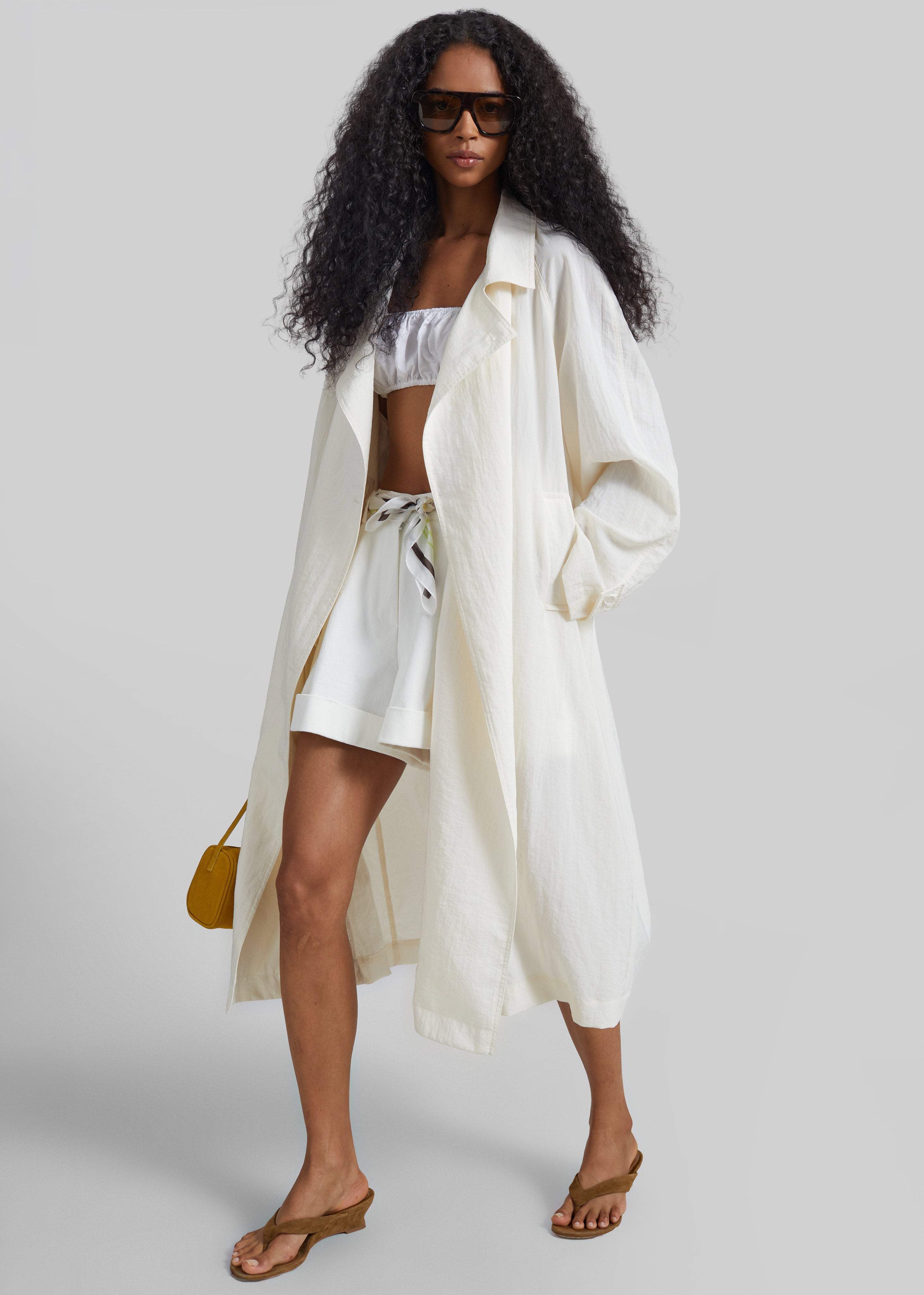 Rosora Sheer Fluid Trench Coat - Cream - 2