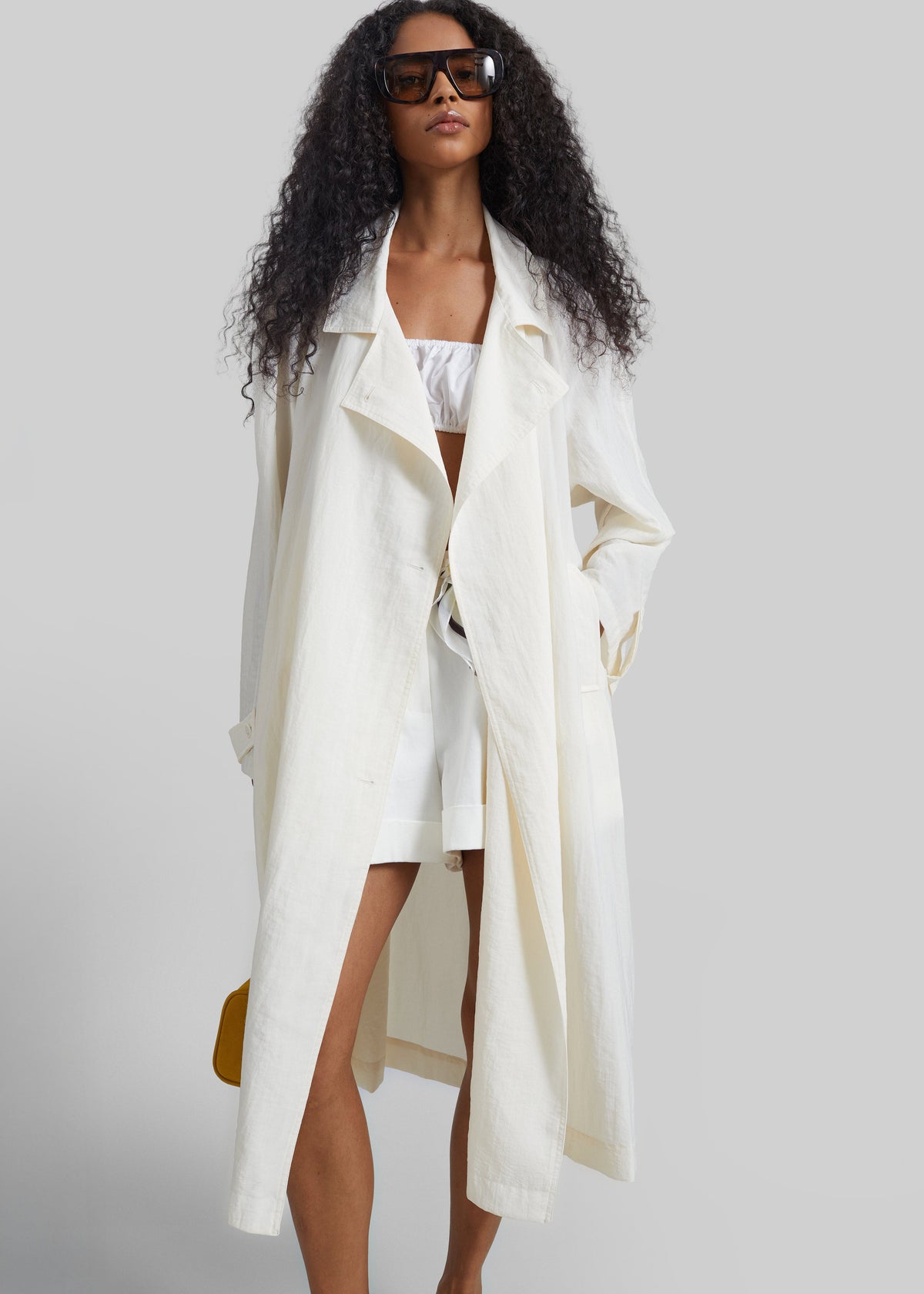 Rosora Sheer Fluid Trench Coat - Cream - 1