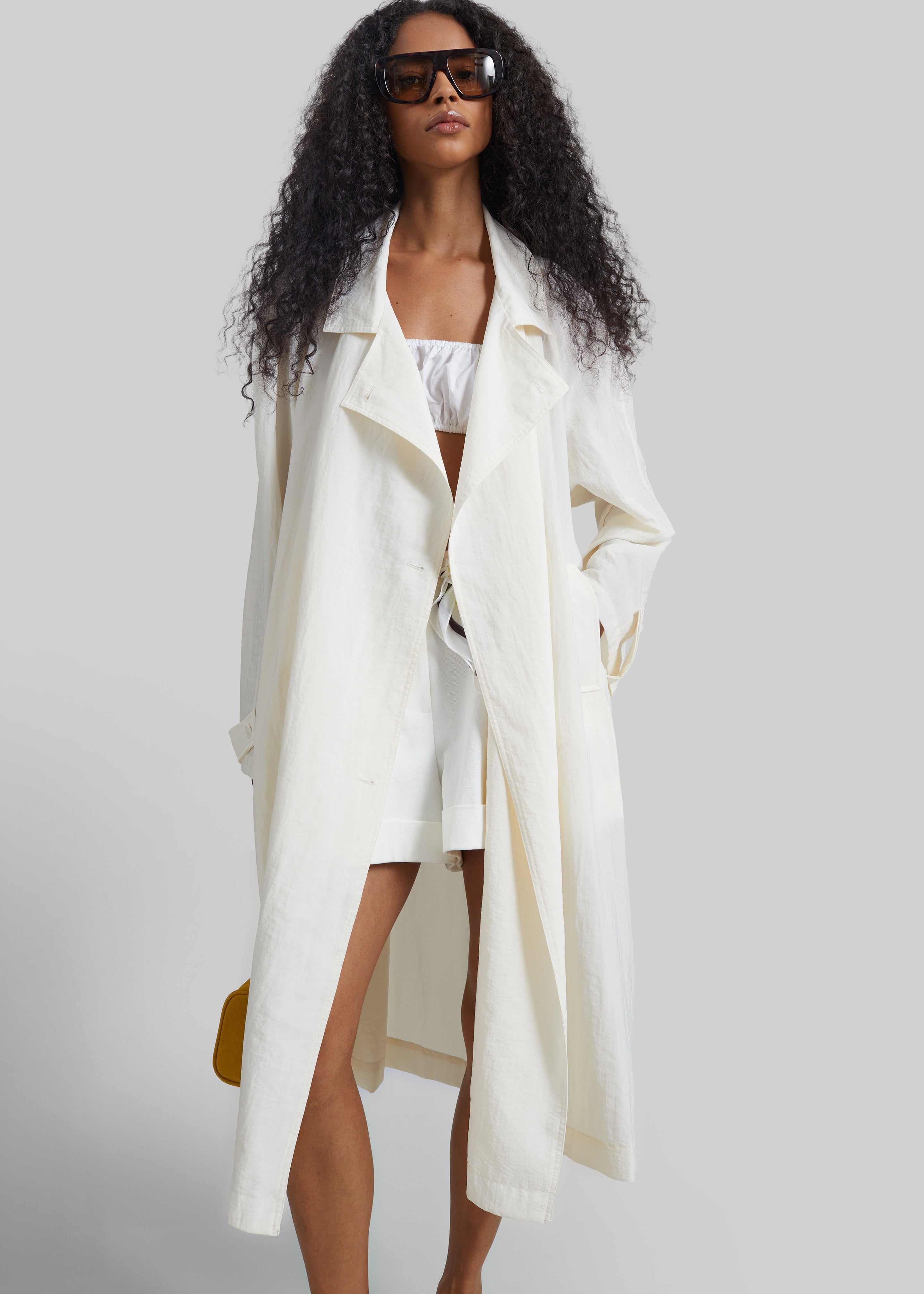 Rosora Sheer Fluid Trench Coat - Cream - 1