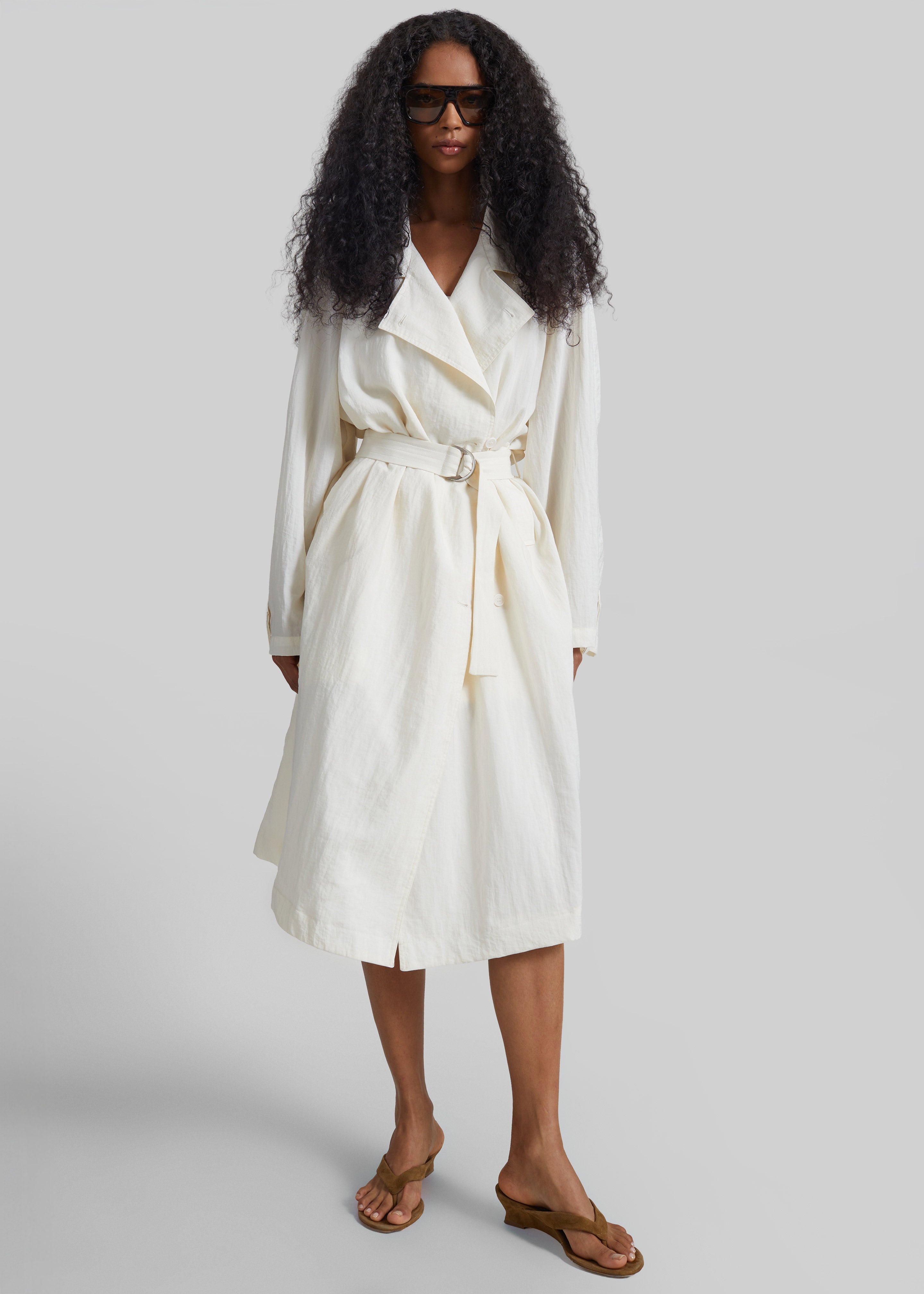 Rosora Sheer Fluid Trench Coat - Cream - 3