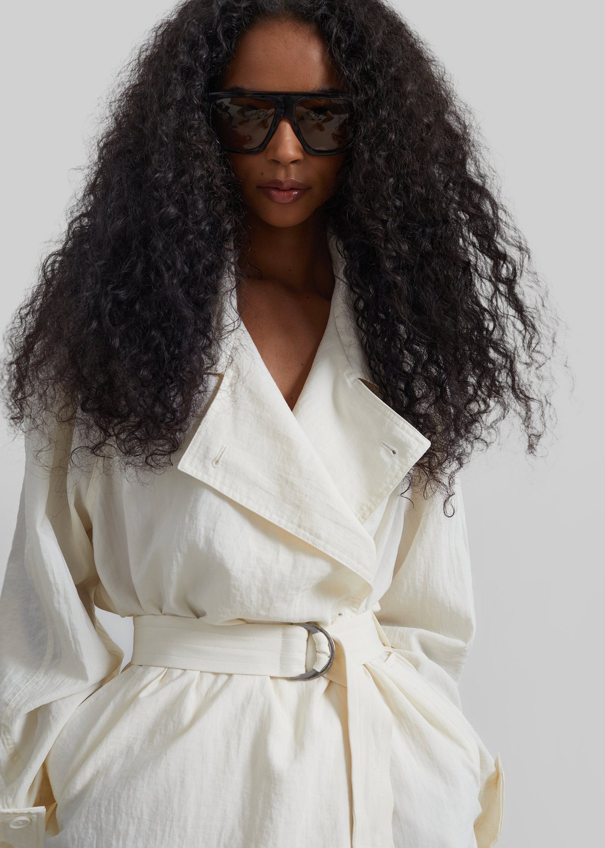 Rosora Sheer Fluid Trench Coat - Cream - 4