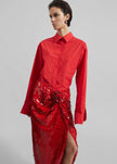 Rotate Asymmetric Sequin Skirt - Racing Red